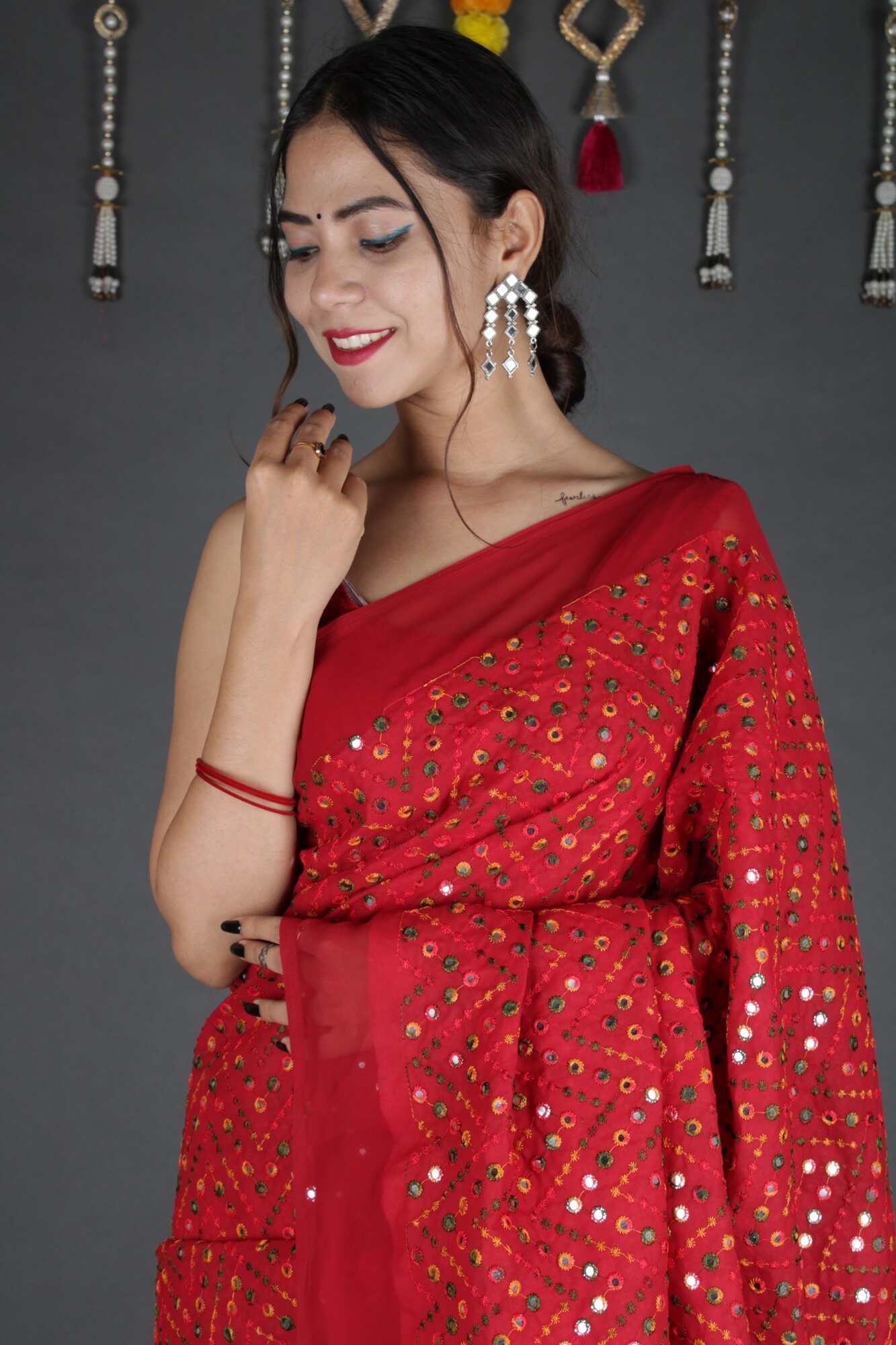 Designer embroidered Mirror Work Half and Half readymade one minute saree with stitched blouse - Isadora Life Online Shopping Store