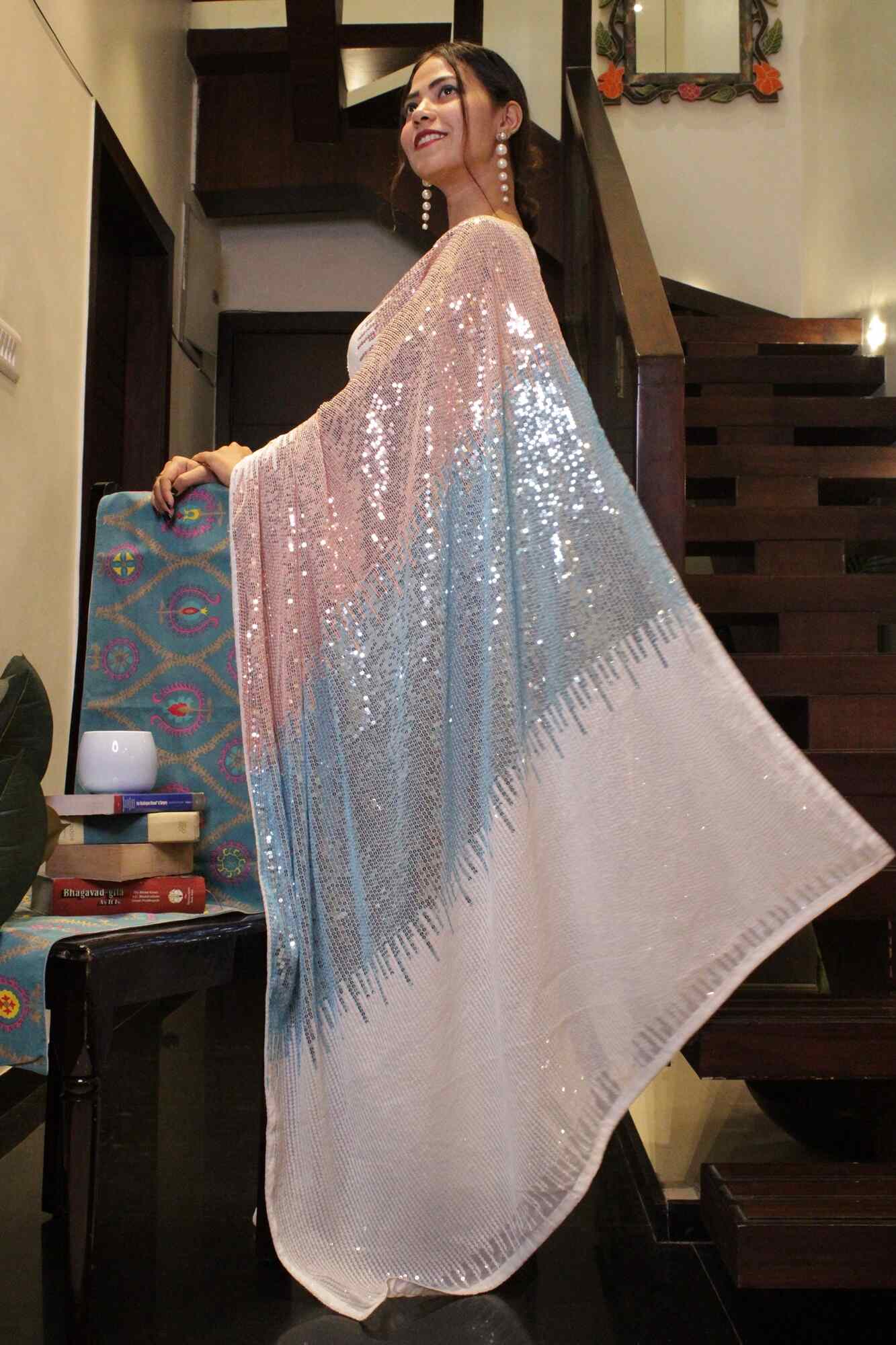 Sequins All over Work Georgette Wrap in 1 minute saree with ready made blouse - Isadora Life Online Shopping Store