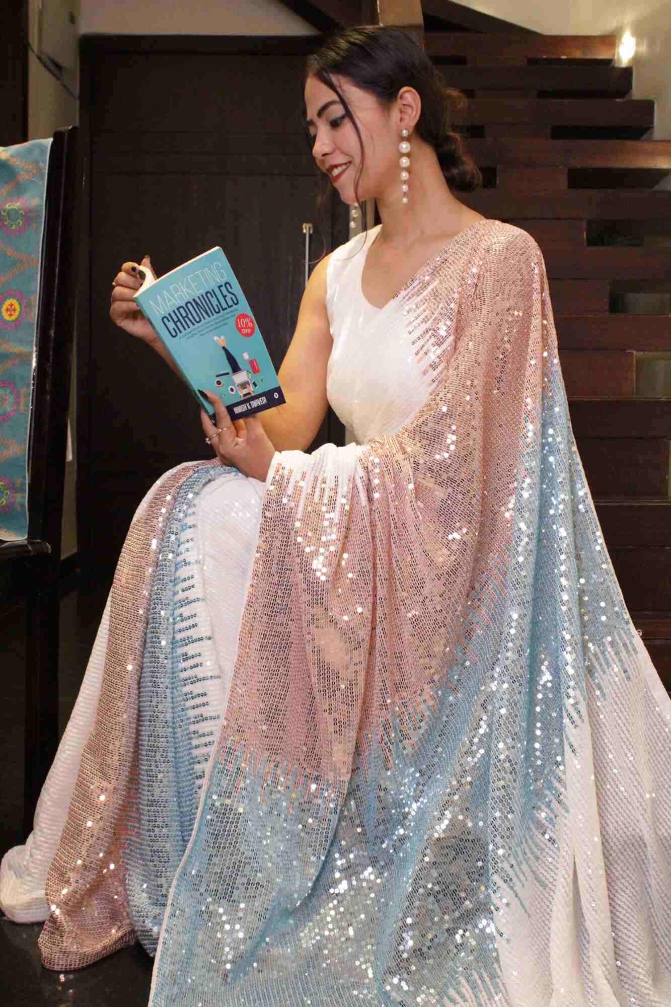 Sequins All over Work Georgette Wrap in 1 minute saree with ready made blouse - Isadora Life Online Shopping Store