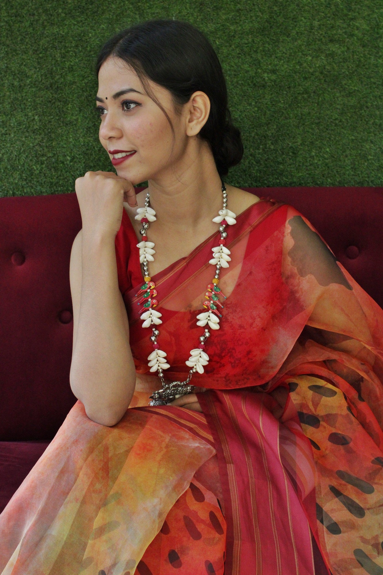 Red and Black printed Organza wrap in one minute saree - Isadora Life Online Shopping Store