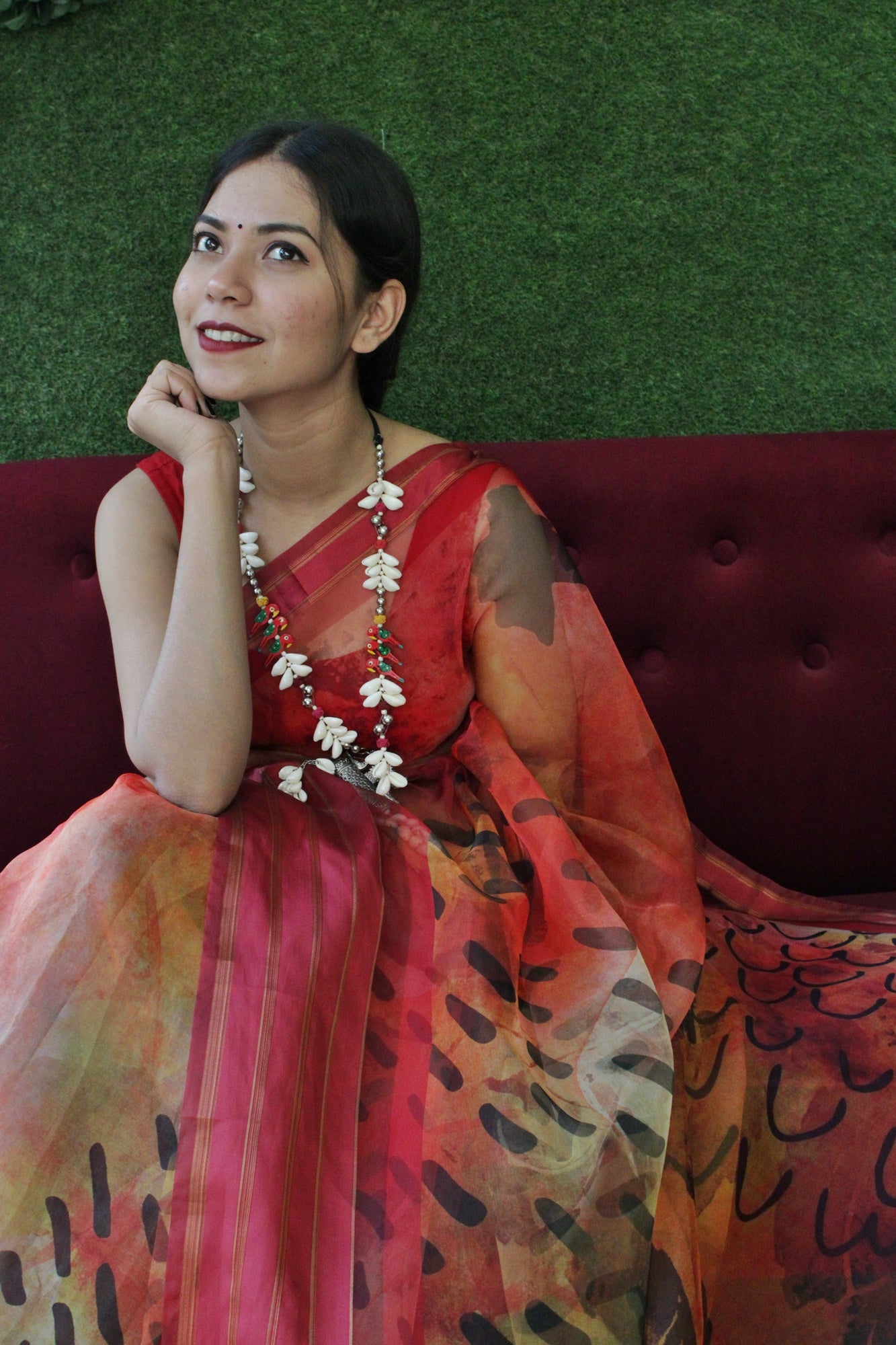 Red and Black printed Organza wrap in one minute saree - Isadora Life Online Shopping Store