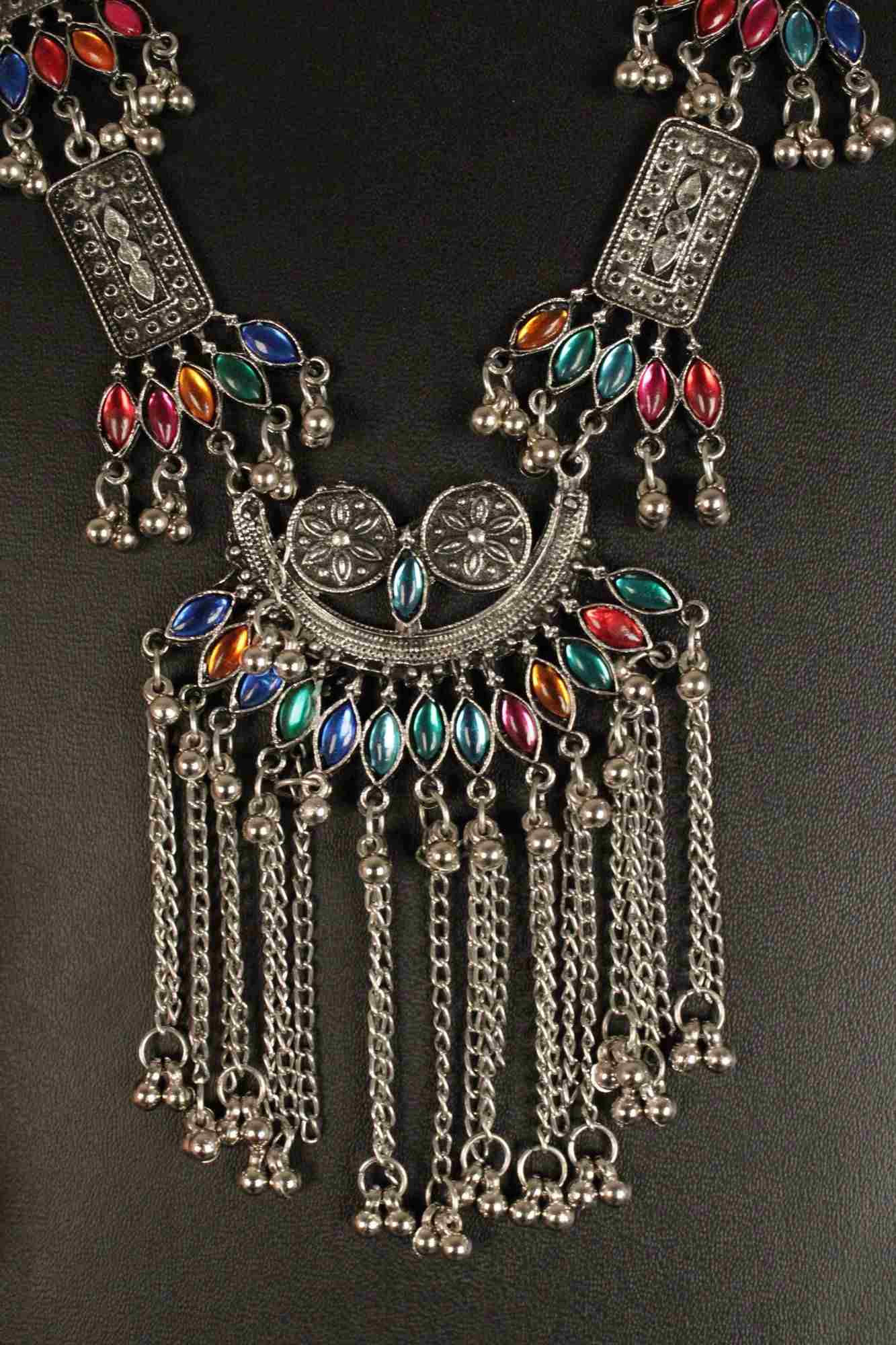Toned & Red Oxidised Stone Studded Tasselled Tribal Jewellery Set - Isadora Life Online Shopping Store