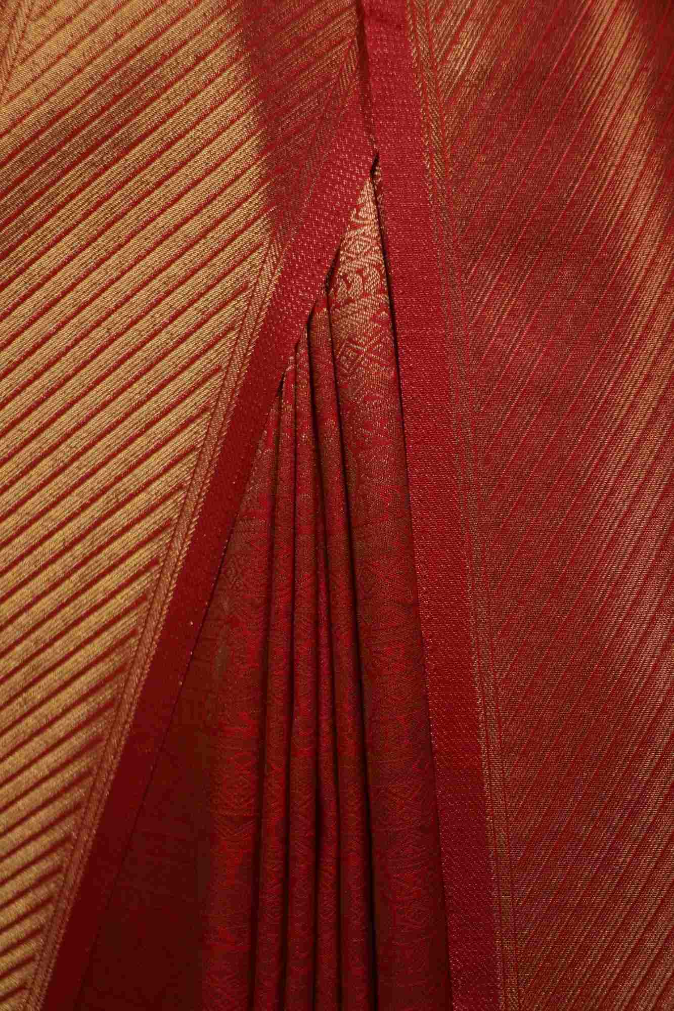 Tomato Red dhoop chaanv kanchipuram silk blend with pattu border wrap in 1 minute - Isadora Life Online Shopping Store