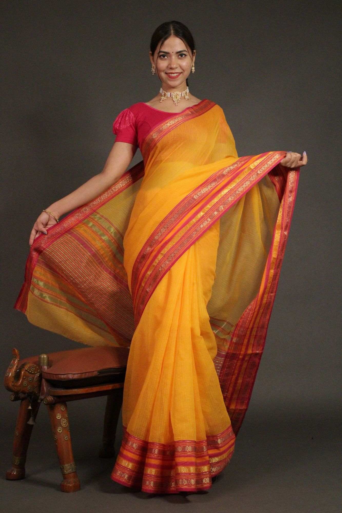 Kota Doria Cotton Manipuri Wrap in 1 minute saree - Isadora Life Online Shopping Store