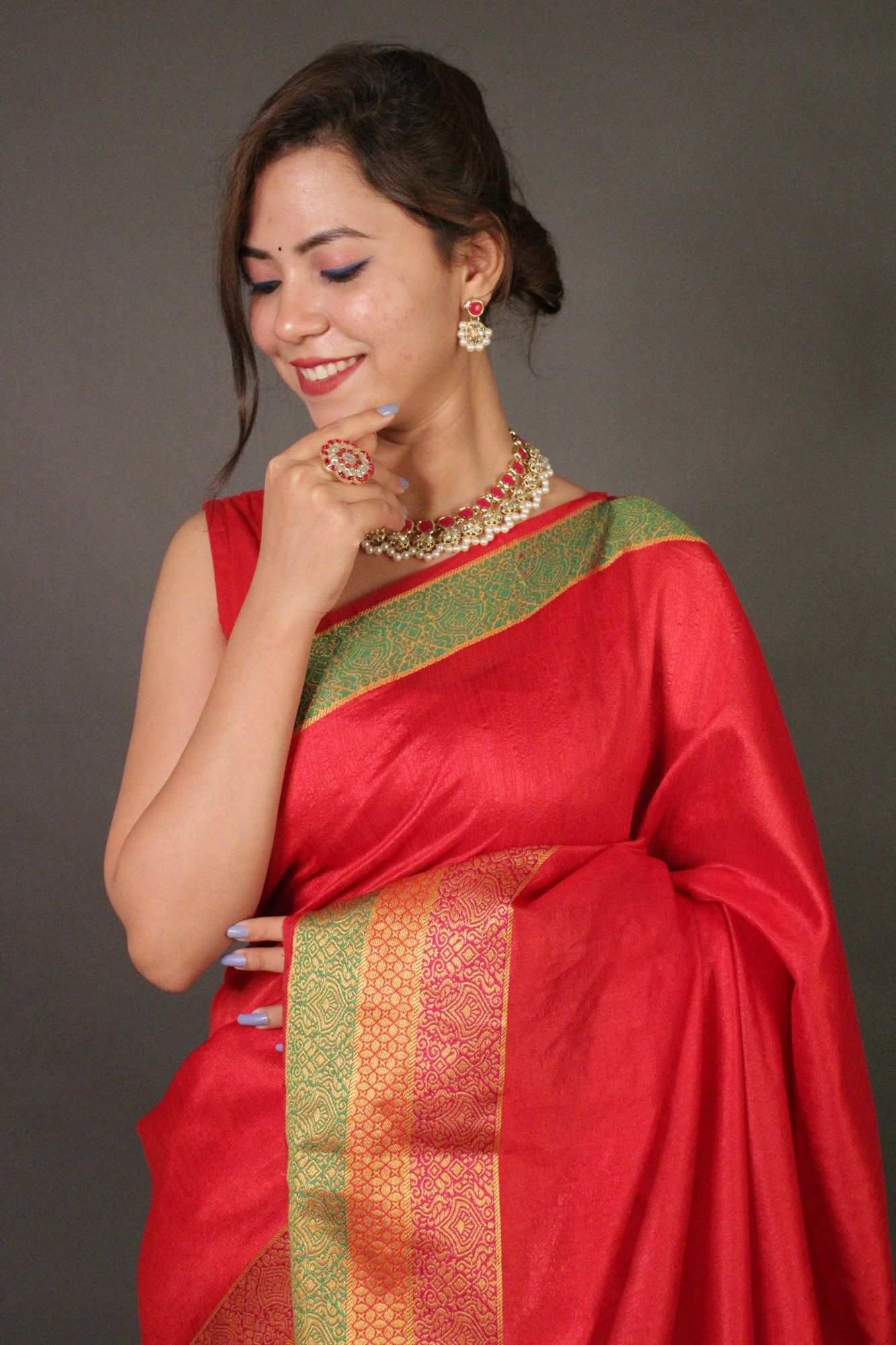 Red Kota Doria Cotton Manipuri Wrap in 1 minute Saree - Isadora Life Online Shopping Store