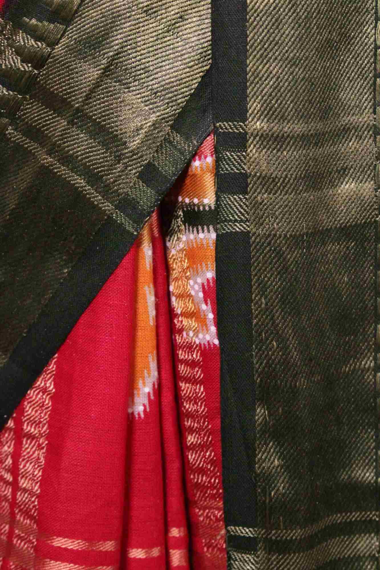 Red Cotton Patola Banarasi pattern festive rich look Wrap in 1 minute saree - Isadora Life Online Shopping Store