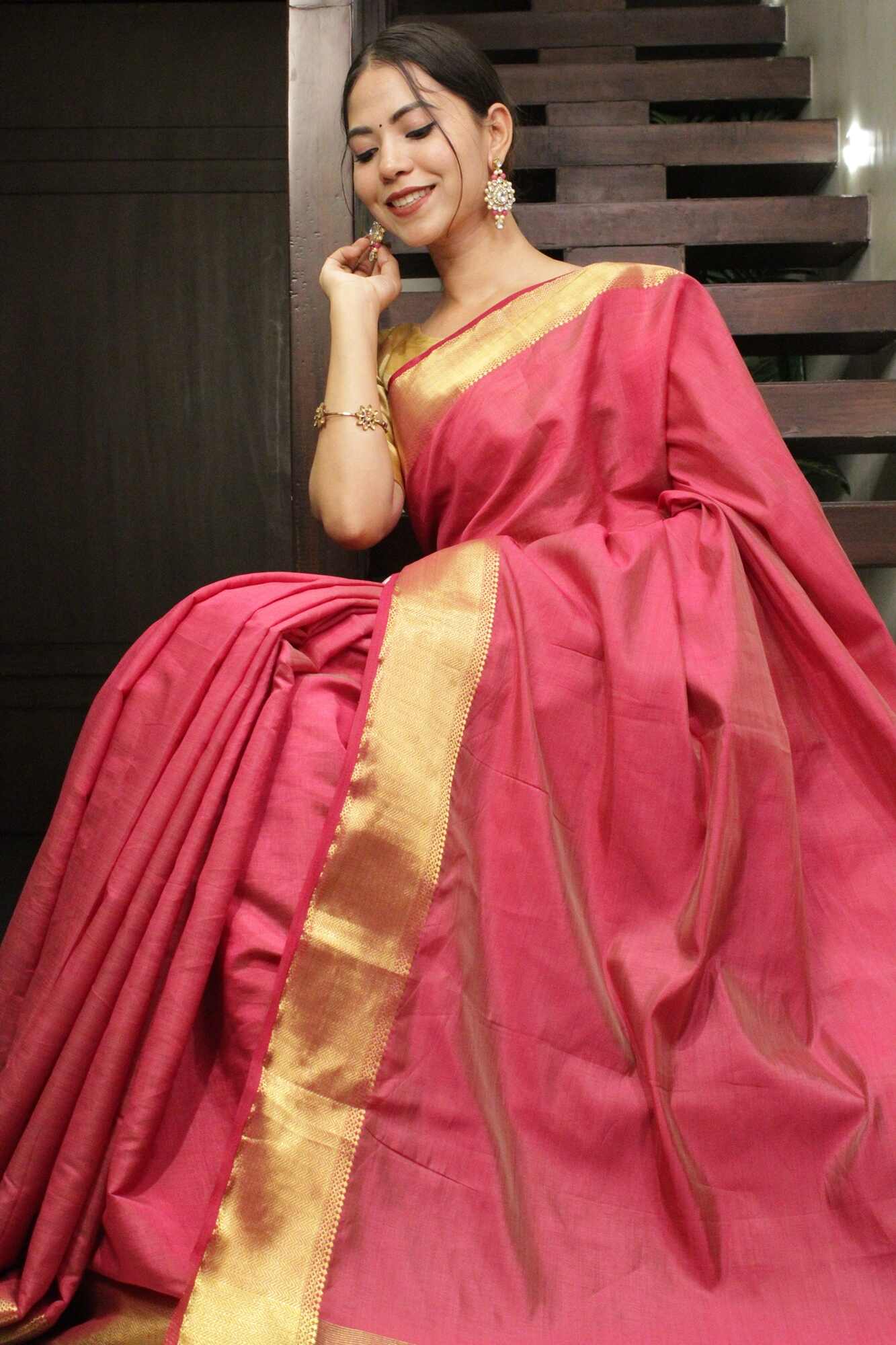 Ravishing Azure Pink With Zari Border Wrap in 1 minute Saree with Readymade Blouse - Isadora Life Online Shopping Store