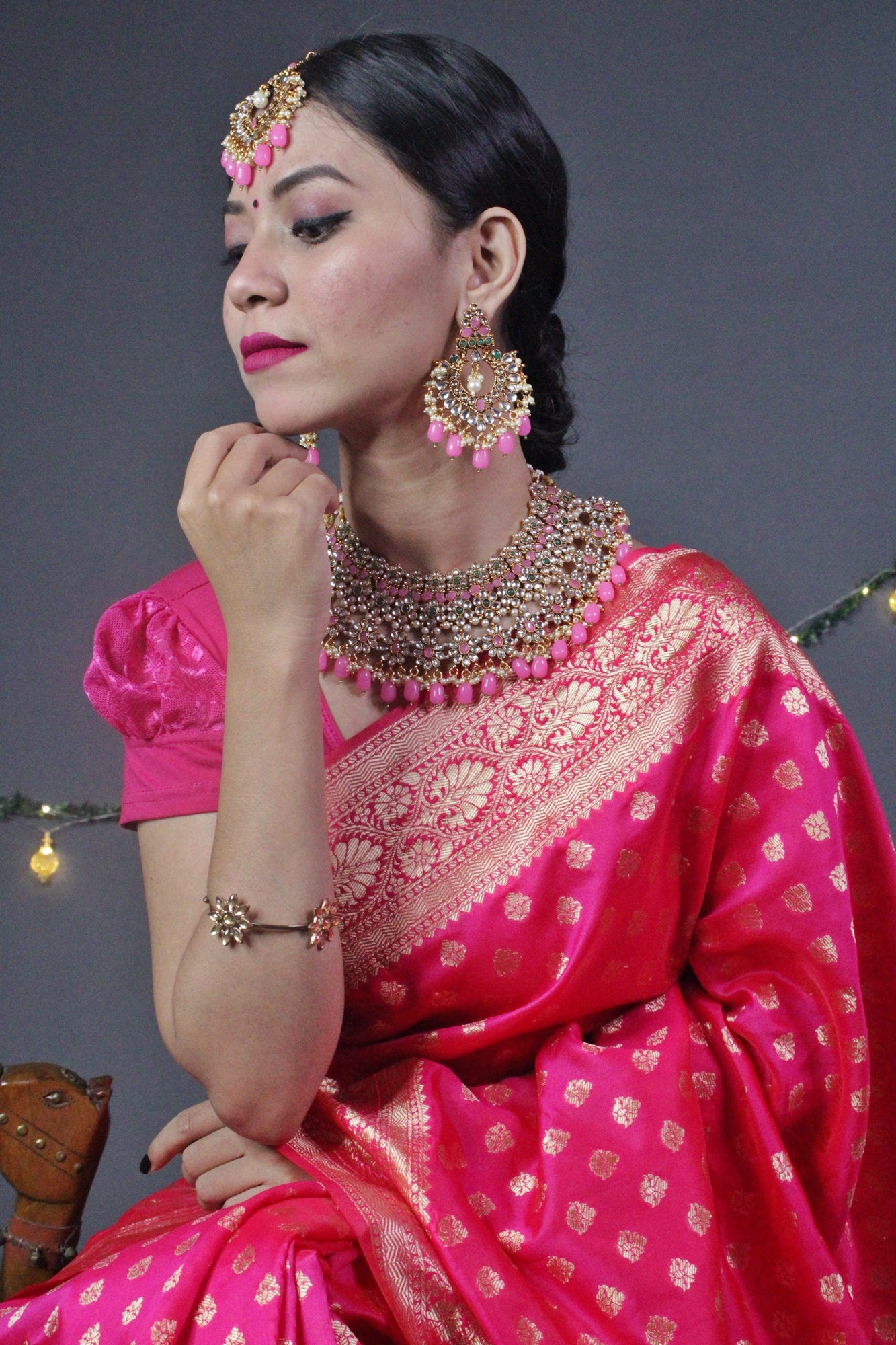 Royal Pink Banarasi Silk Wrap in 1 minute Saree. - Isadora Life Online Shopping Store