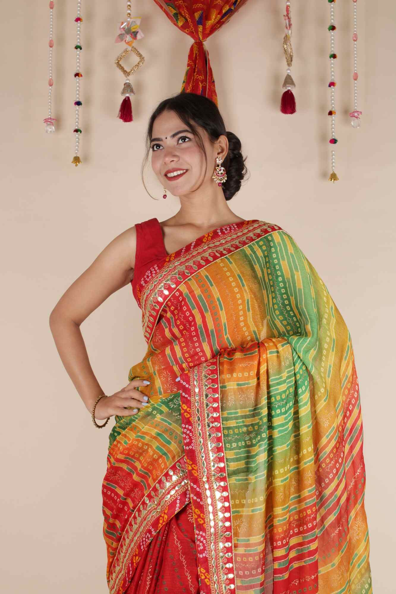 Prepossessing Bandhani With Gota Patti Border Wrap In One Minute Saree With Readymade Blouse - Isadora Life Online Shopping Store