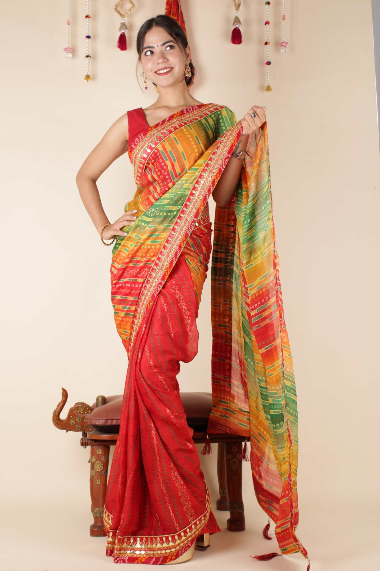 Prepossessing Bandhani With Gota Patti Border Wrap In One Minute Saree With Readymade Blouse - Isadora Life Online Shopping Store