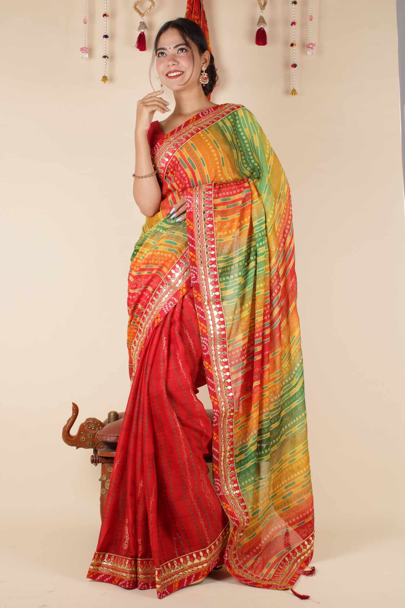 Prepossessing Bandhani With Gota Patti Border Wrap In One Minute Saree With Readymade Blouse - Isadora Life Online Shopping Store