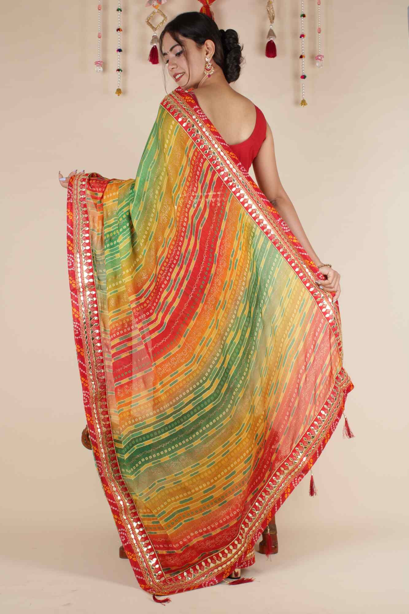 Prepossessing Bandhani With Gota Patti Border Wrap In One Minute Saree With Readymade Blouse - Isadora Life Online Shopping Store