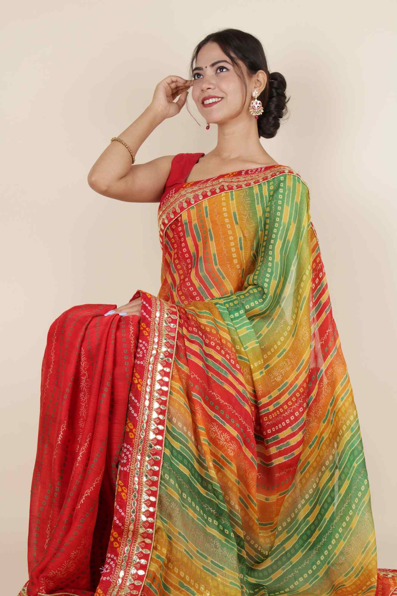 Prepossessing Bandhani With Gota Patti Border Wrap In One Minute Saree With Readymade Blouse - Isadora Life Online Shopping Store