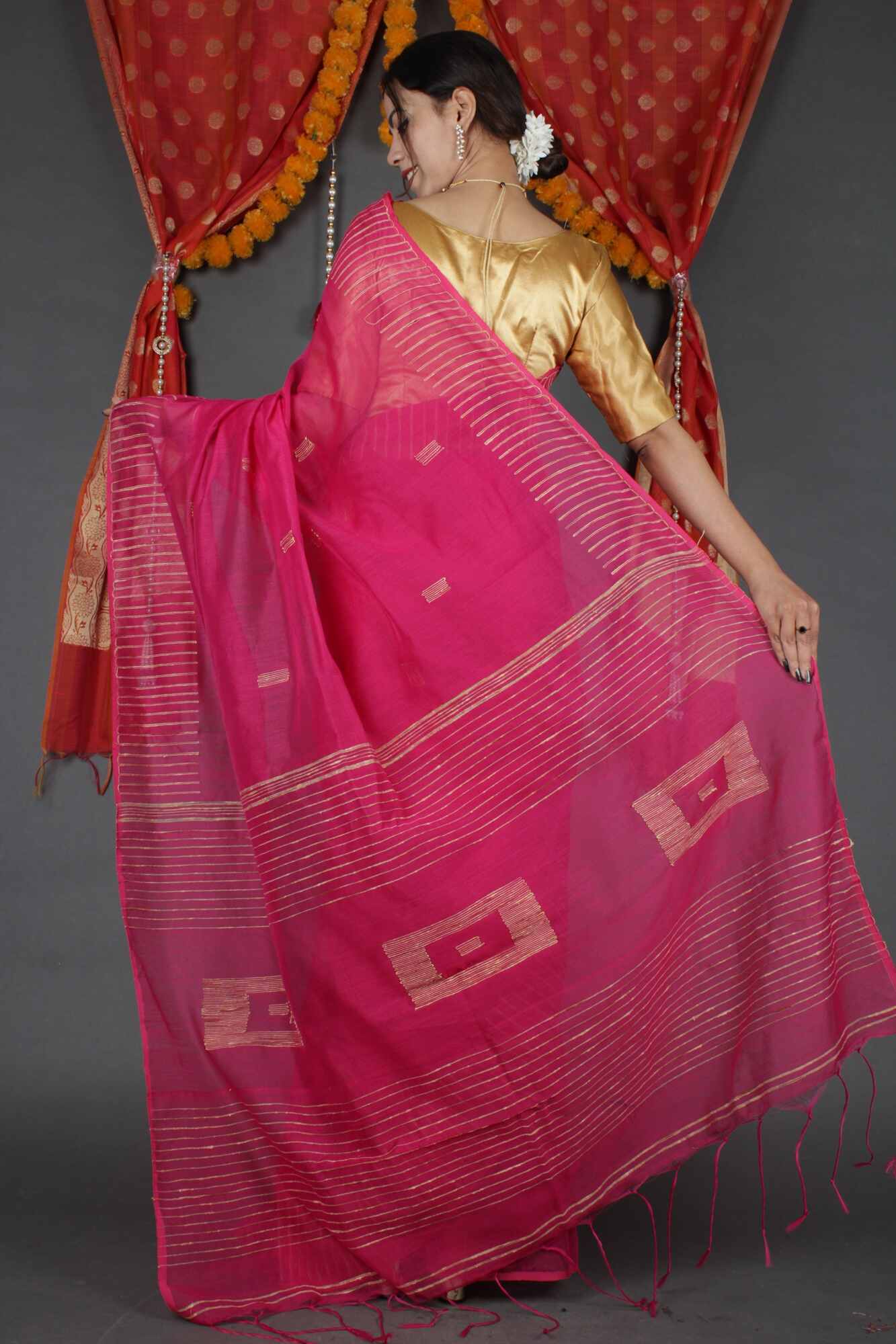 Pink ghicha work allure Wrap in 1 minute saree with readymade blouse - Isadora Life Online Shopping Store