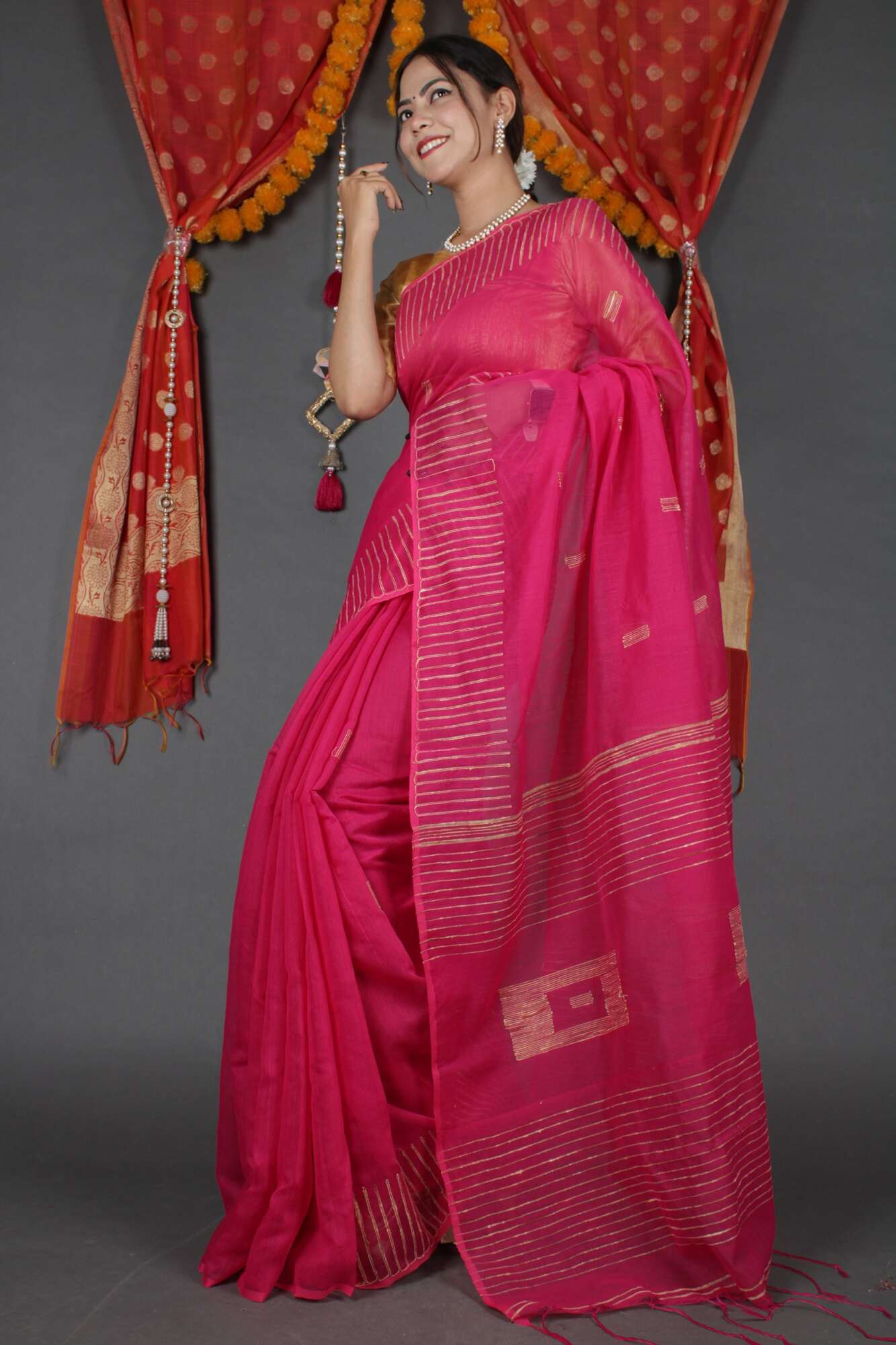 Pink ghicha work allure Wrap in 1 minute saree with readymade blouse - Isadora Life Online Shopping Store