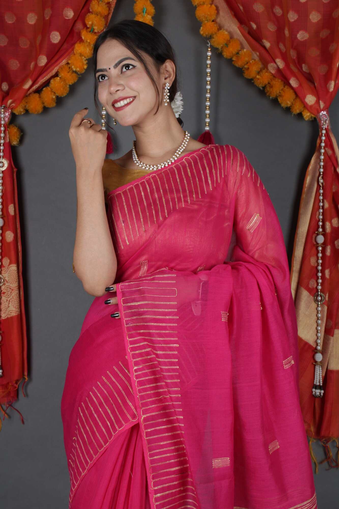 Pink ghicha work allure Wrap in 1 minute saree with readymade blouse - Isadora Life Online Shopping Store
