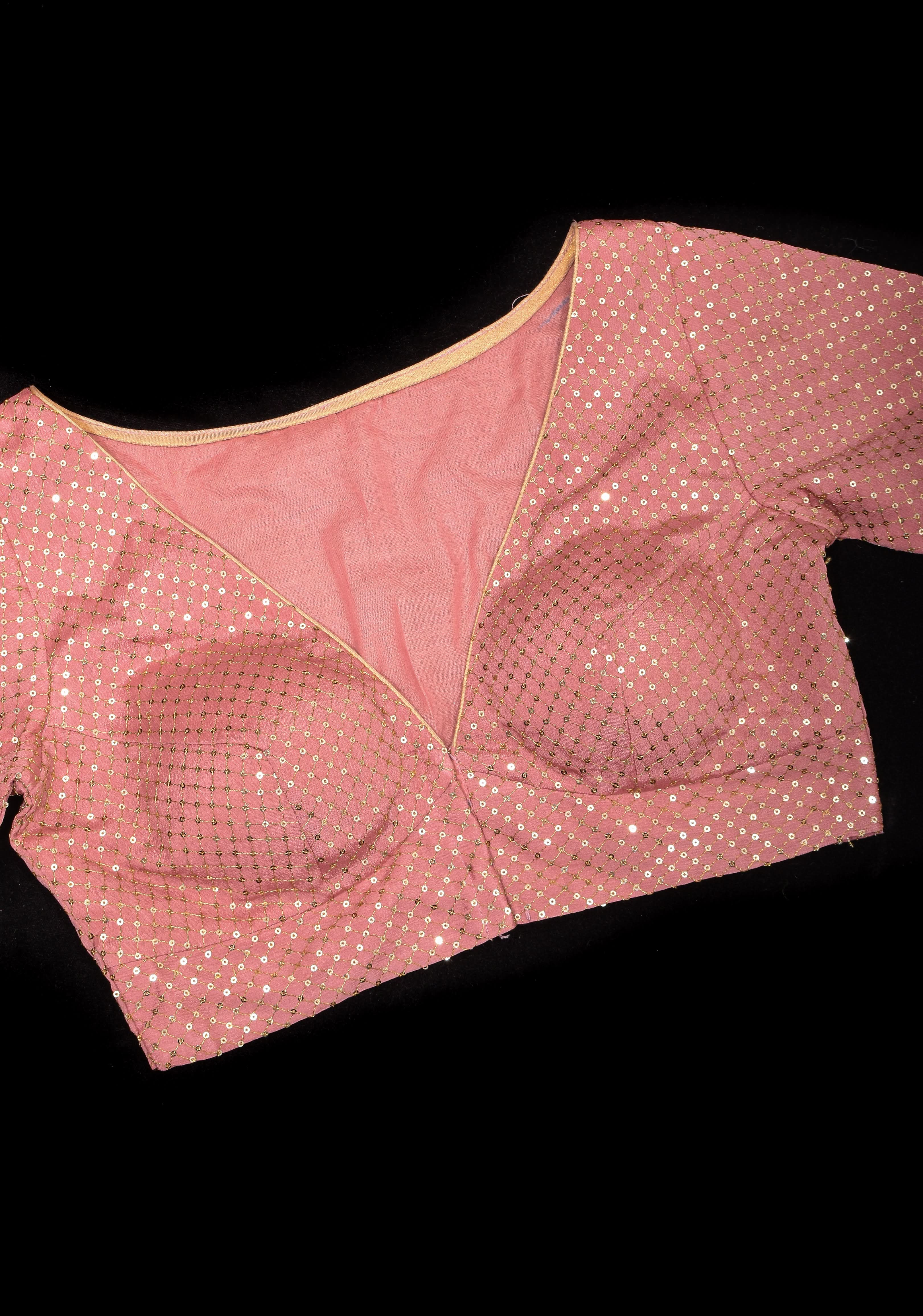 Dusty Rose Chinnon Blouse with dainty sequins, made to order | Shobitam