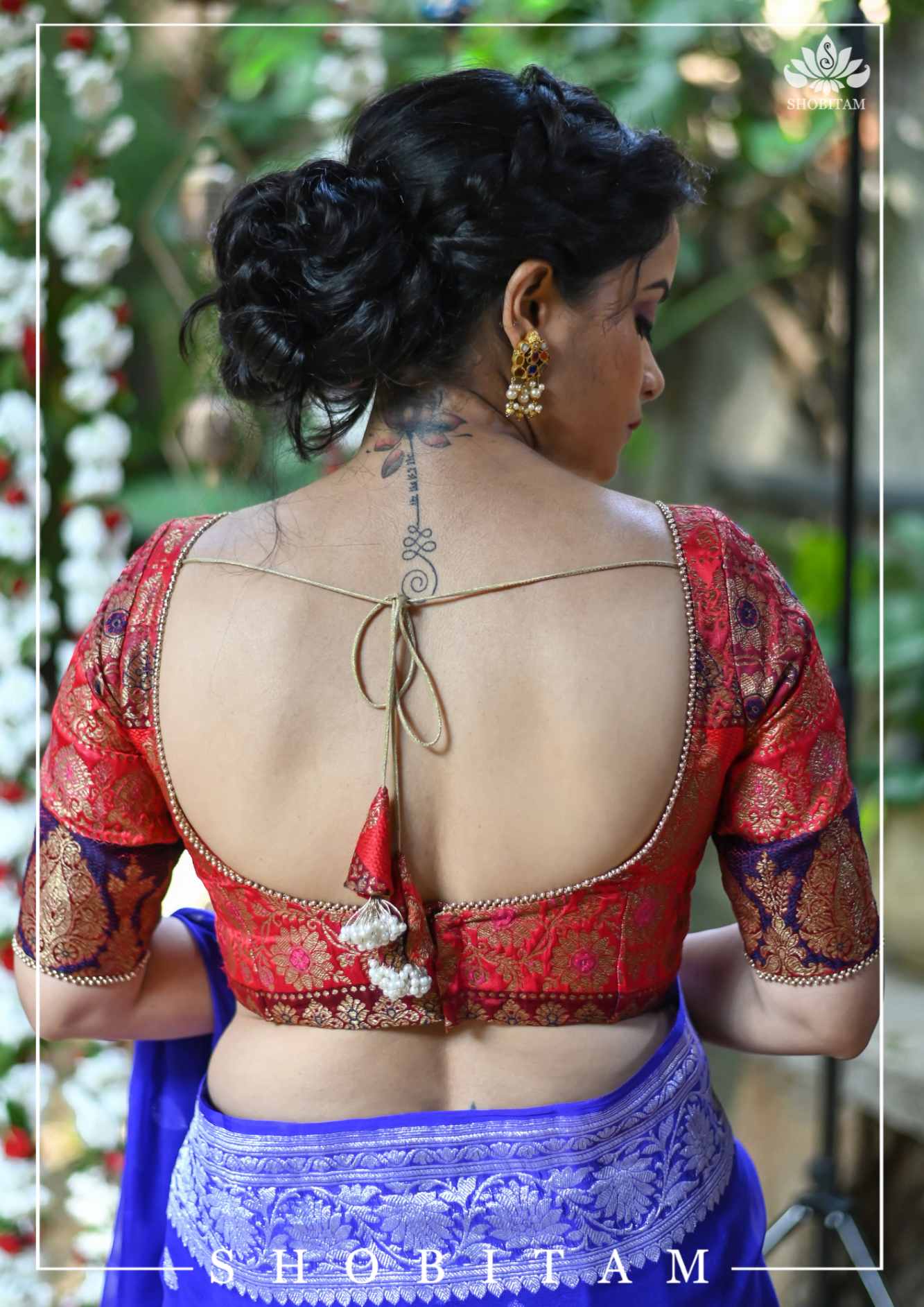 Banarasi Multicolor Panel design Zari Brocade Blouse with Antique tone zari