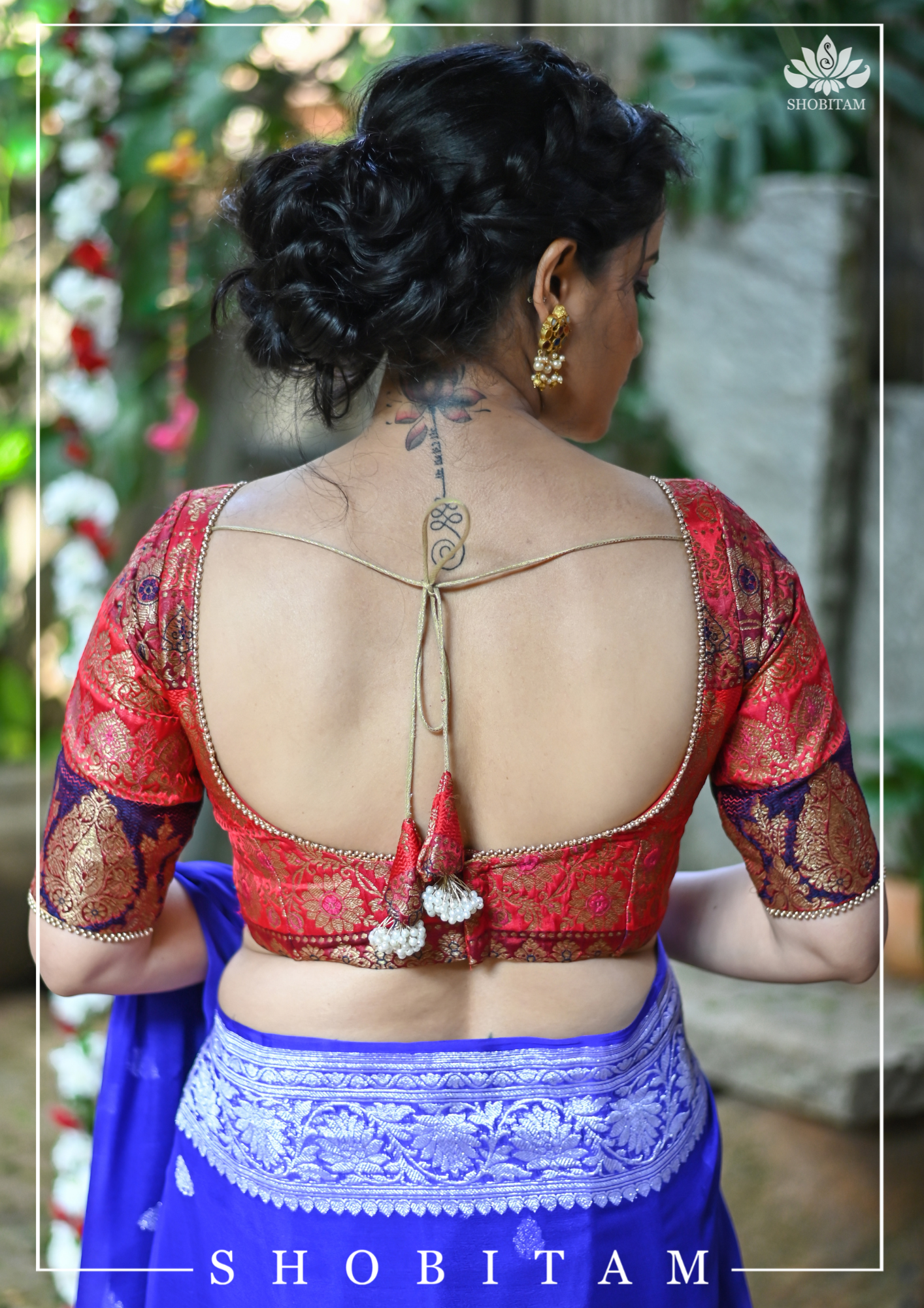 Banarasi Multicolor Panel design  Zari Brocade Blouse with Antique tone zari | Shobitam