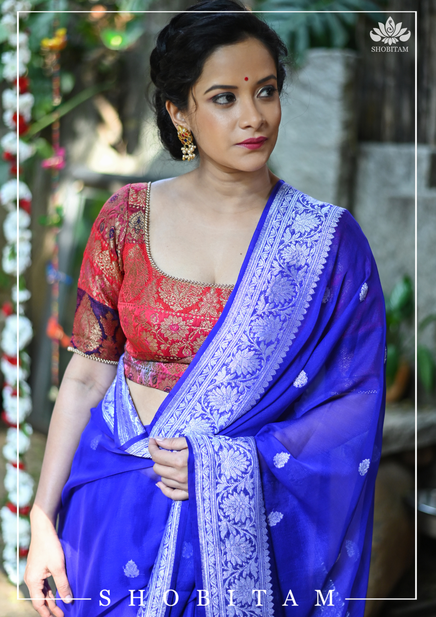 Banarasi Multicolor Panel design  Zari Brocade Blouse with Antique tone zari | Shobitam