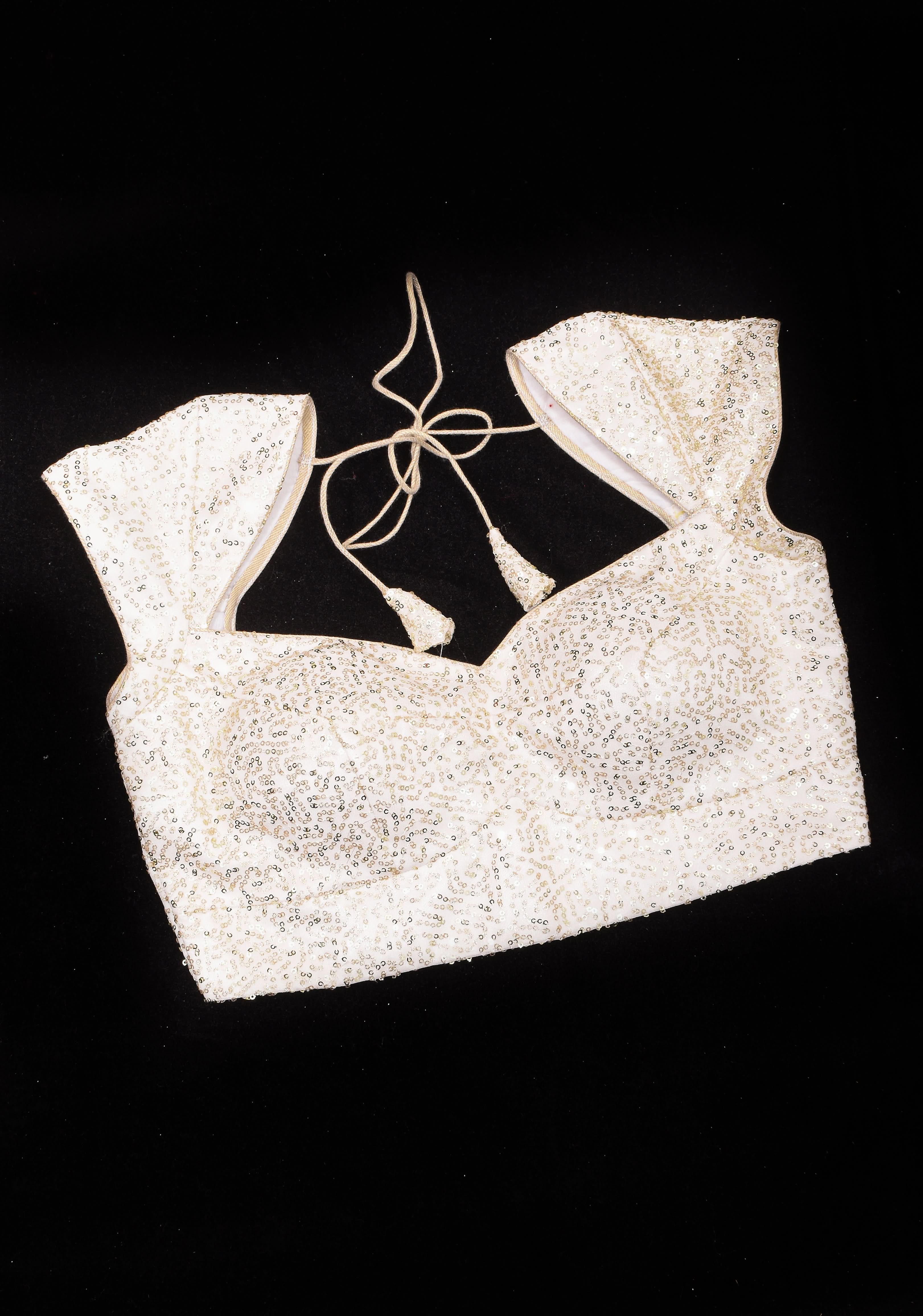 White Sequin Blouse with Queen Anne Neckline and cap sleeves | Shobitam