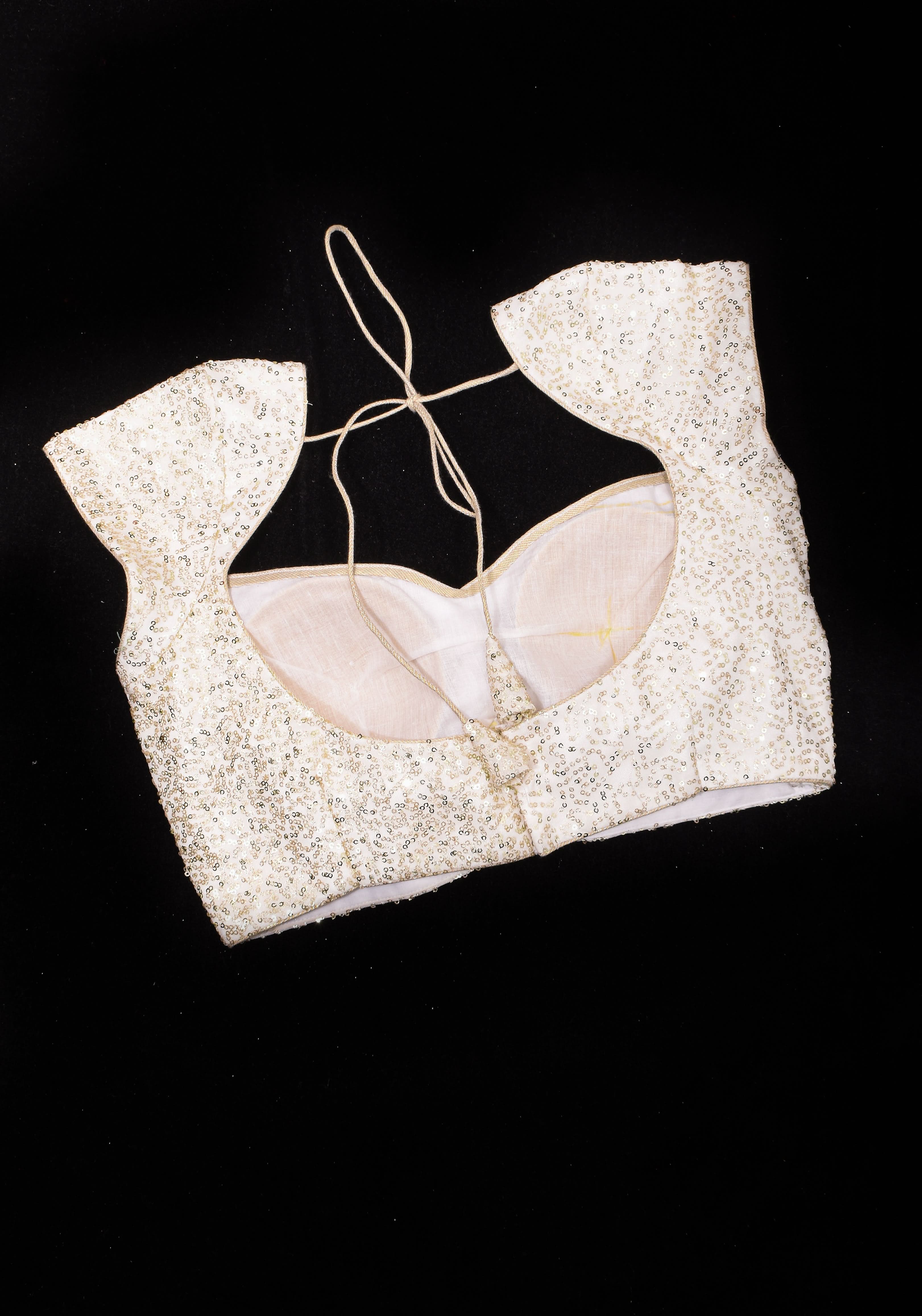 White Sequin Blouse with Queen Anne Neckline and cap sleeves | Shobitam