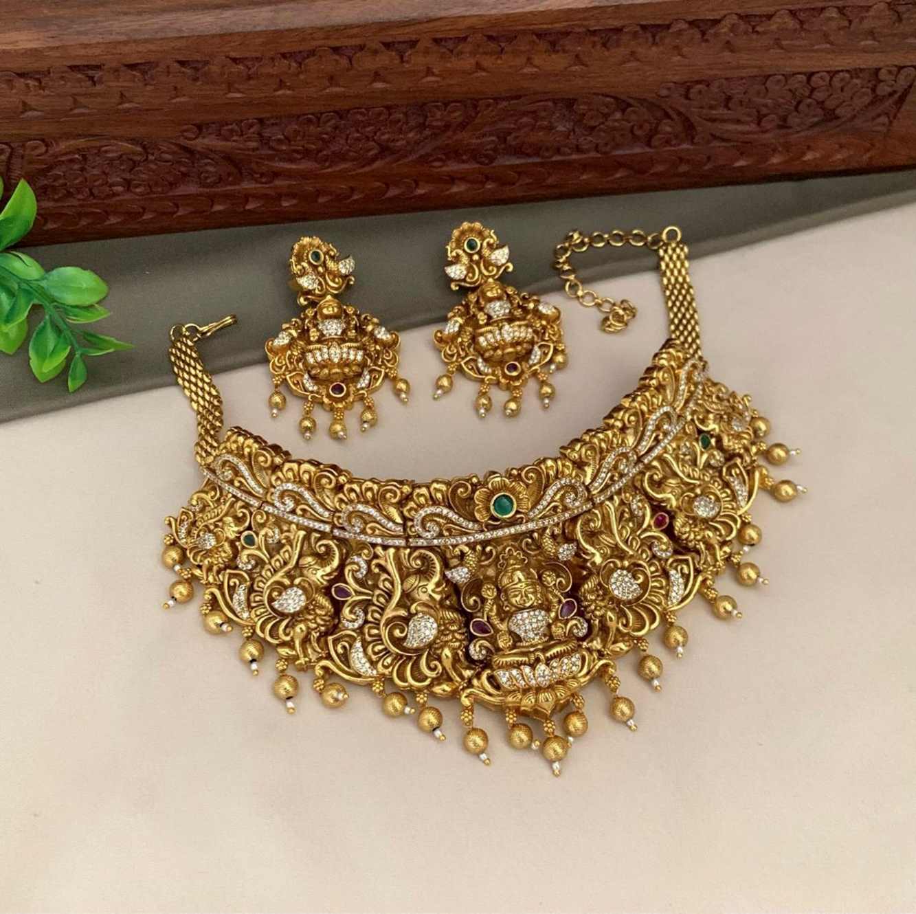 Golden Temple Jewelry Set Antique Necklace Set With Earrings god design