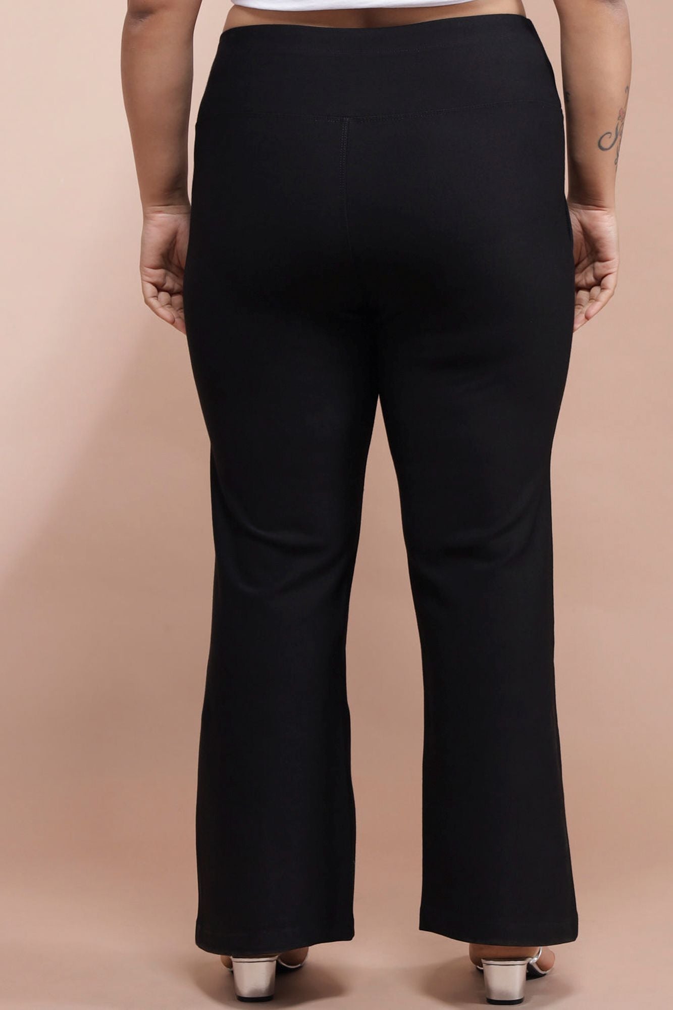Plus Size Black Tummy Shaper Flare Pants For Womwn | Made to Order