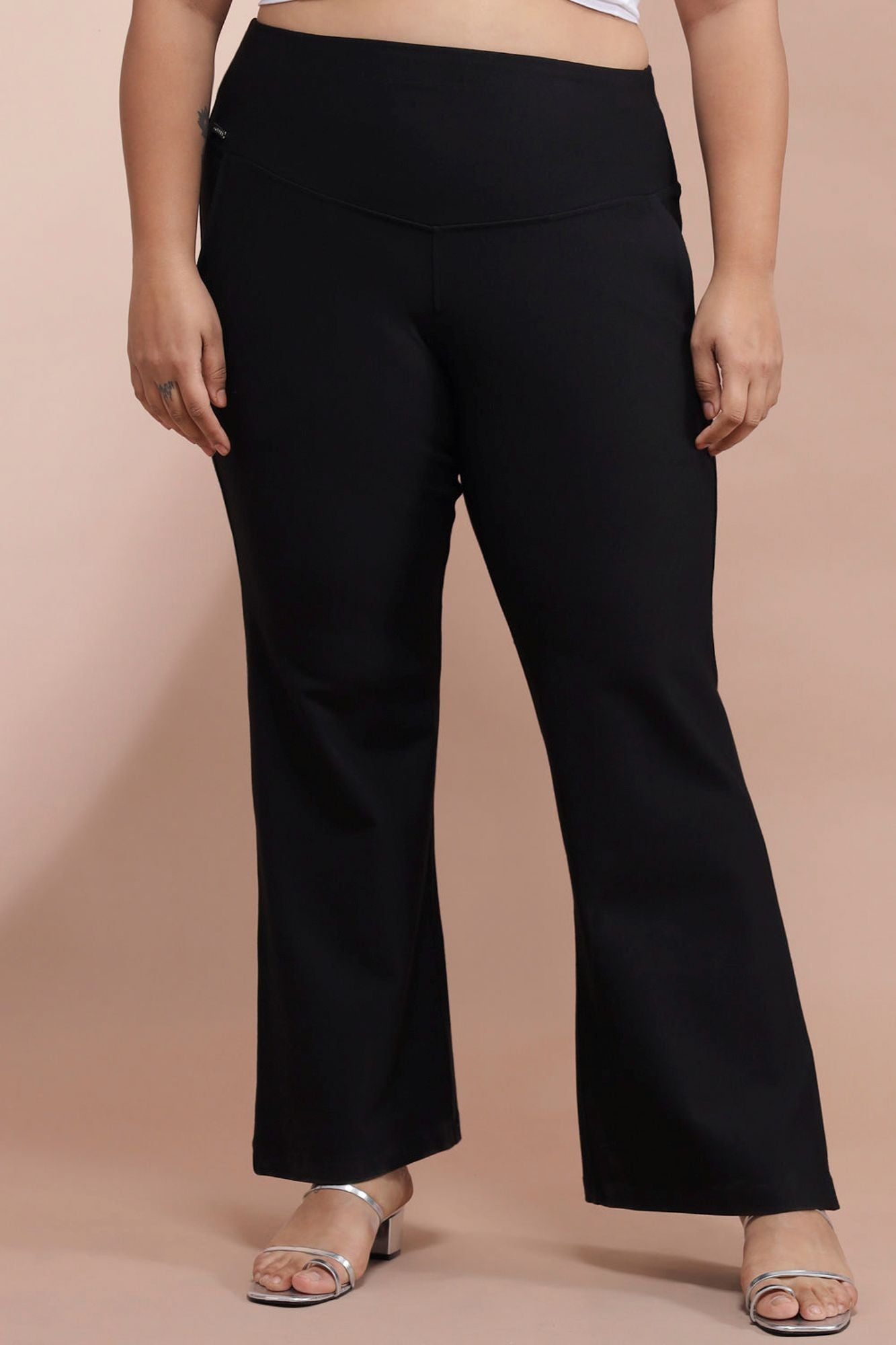 Plus Size Black Tummy Shaper Flare Pants For Womwn | Made to Order