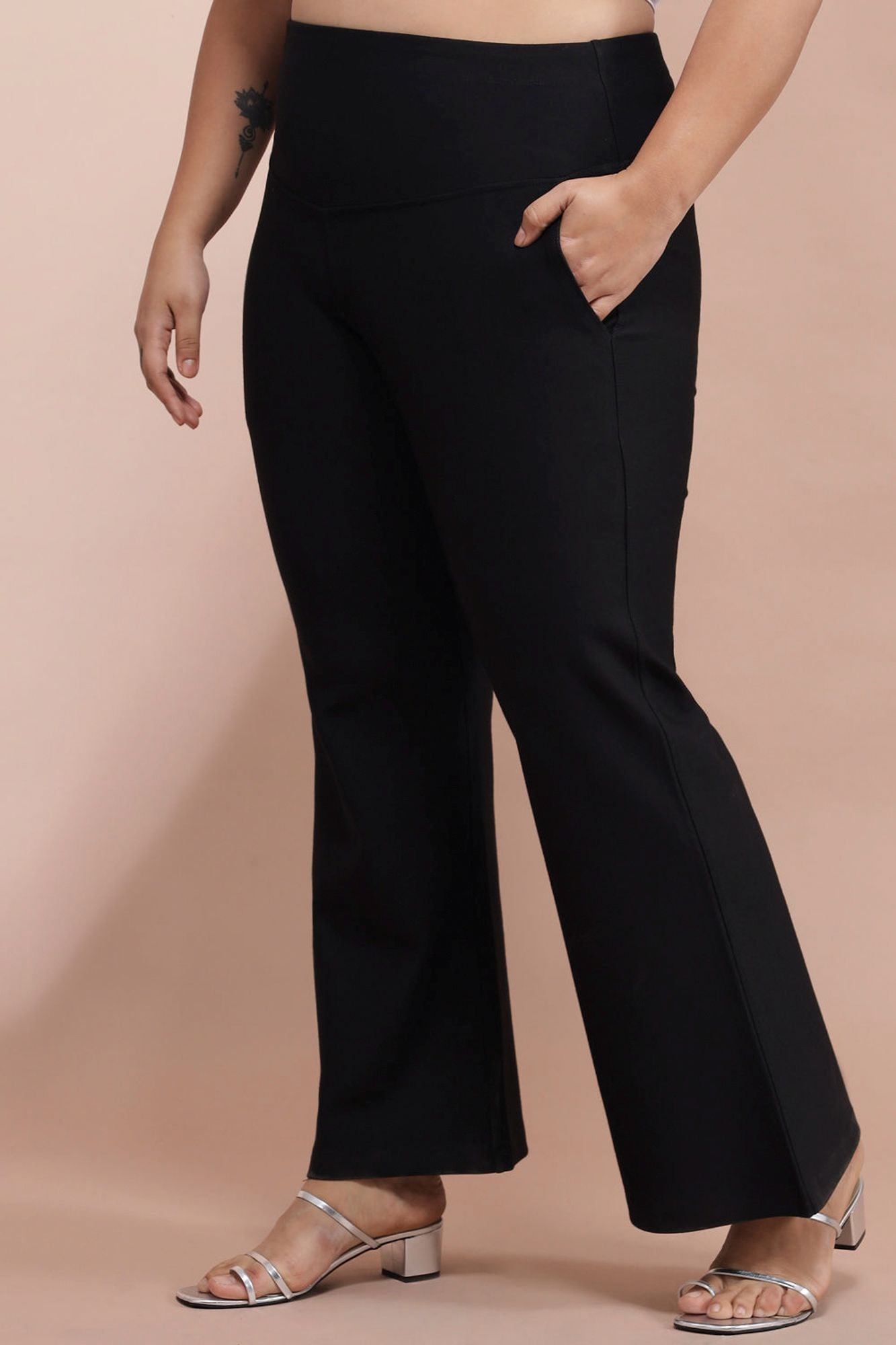 Plus Size Black Tummy Shaper Flare Pants For Womwn | Made to Order