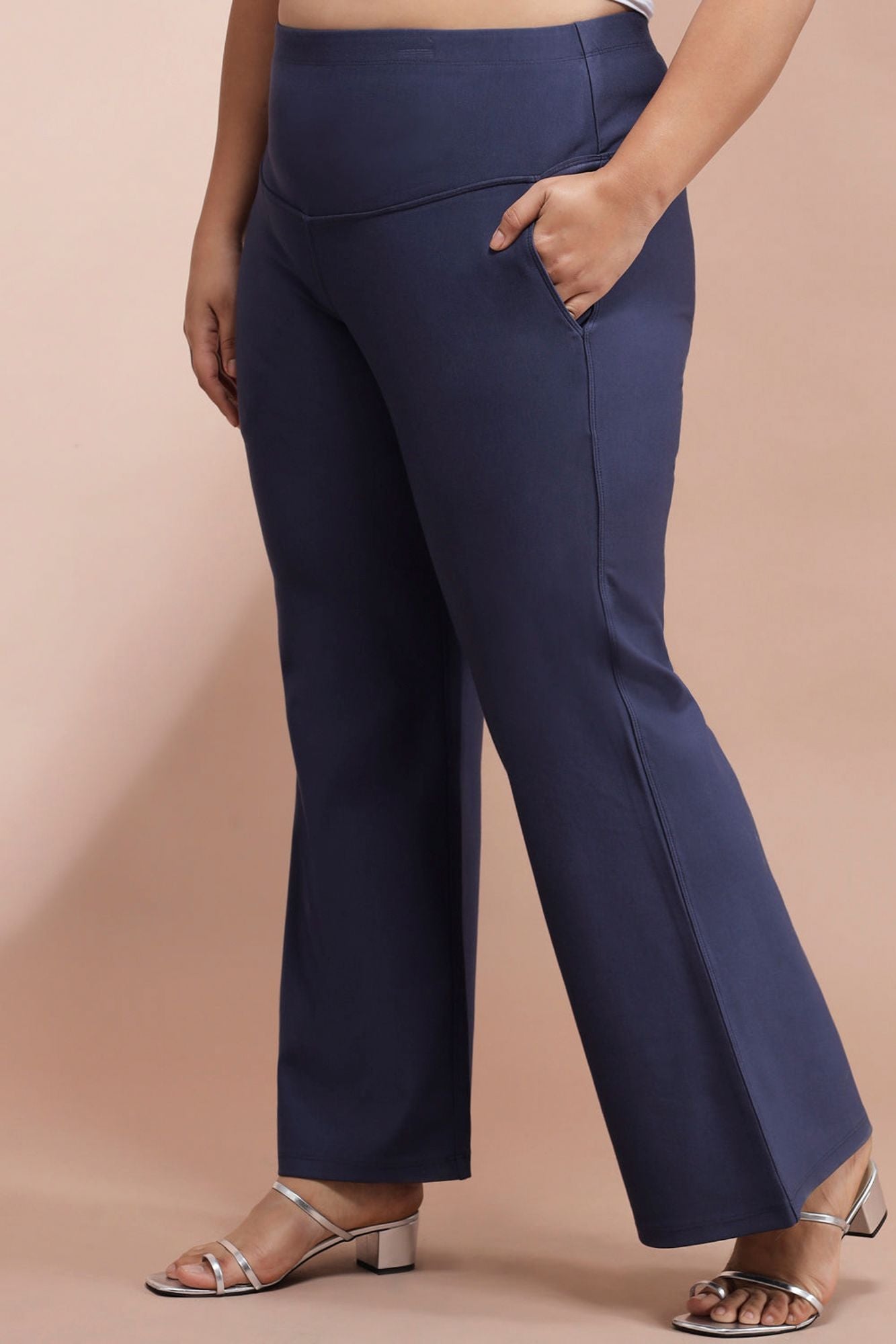Plus Size Denim Blue Tummy Shaper Flare Pants | Made to Order