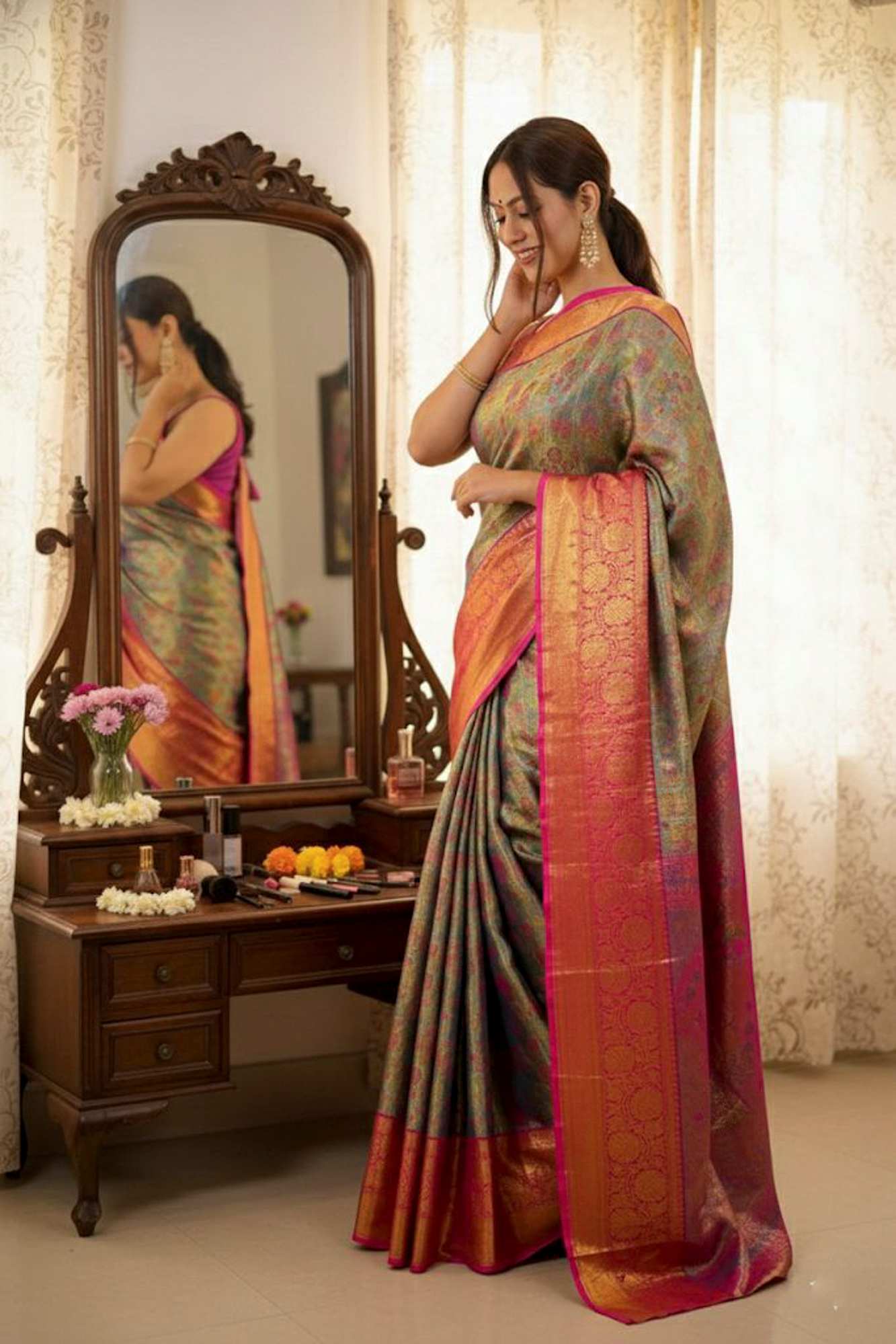 Heritage Kanjivaram Craft Meets Vibrant Patola Grandeur - Ready to wear saree