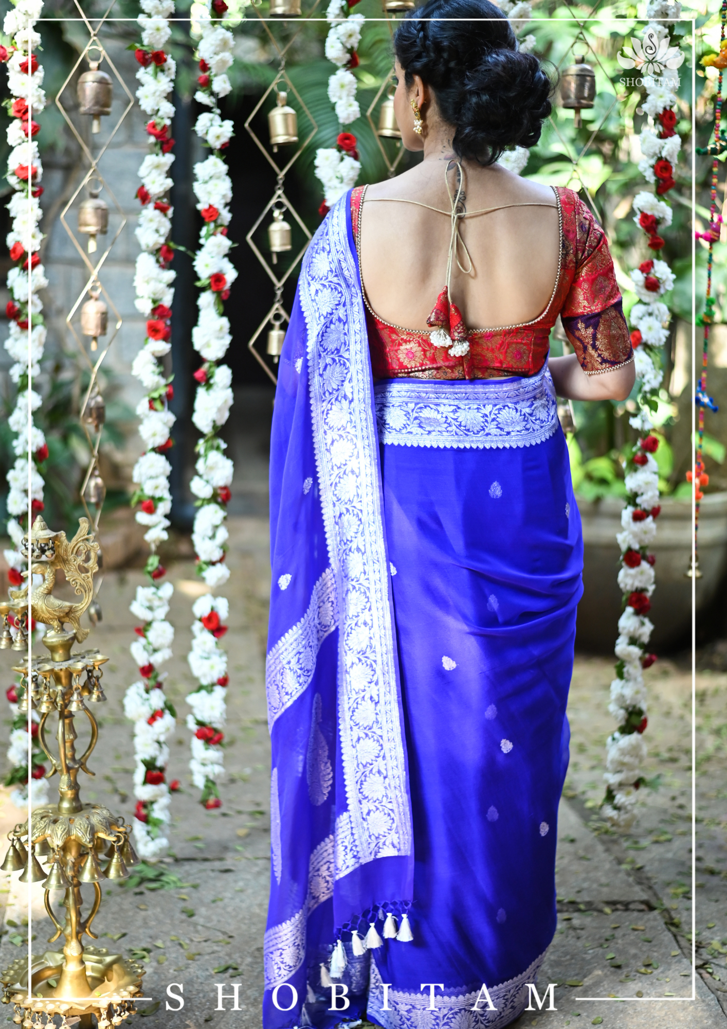 Banarasi Multicolor Panel design  Zari Brocade Blouse with Antique tone zari | Shobitam