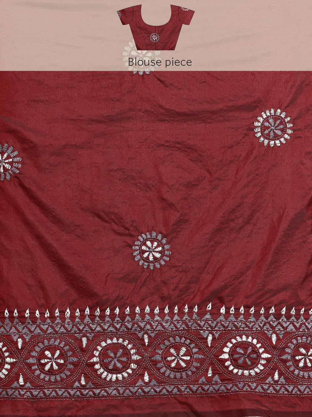 Maroon Grey Silk Kantha Saree with Blouse piece | SHOBITAM