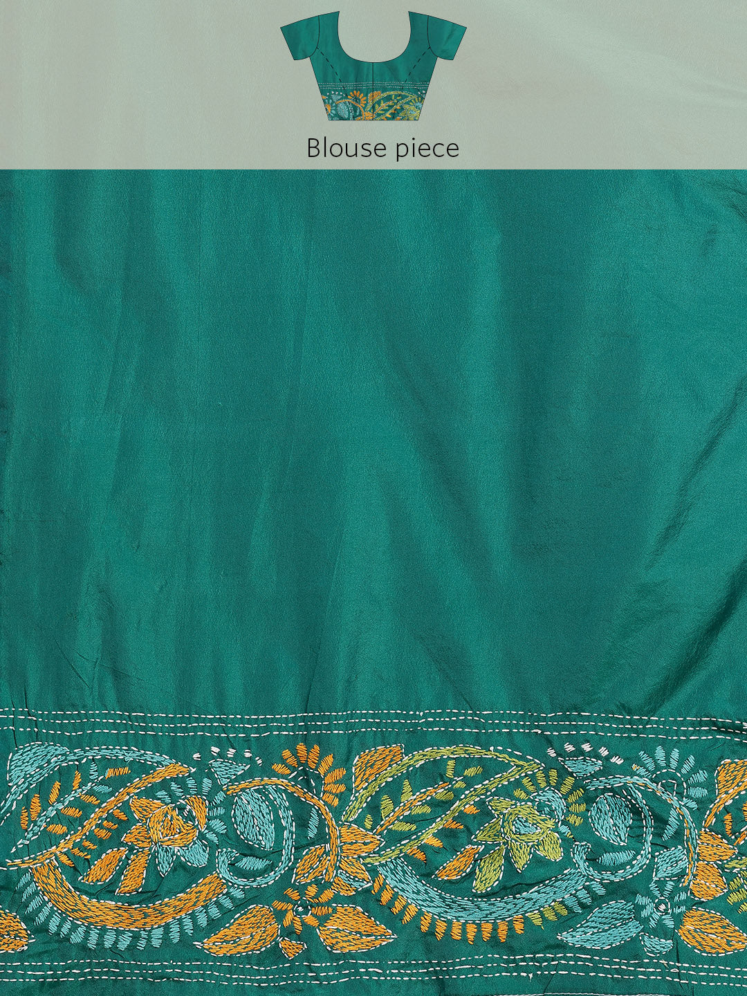 Green Art Silk Kantha Saree with Blouse piece | SHOBITAM