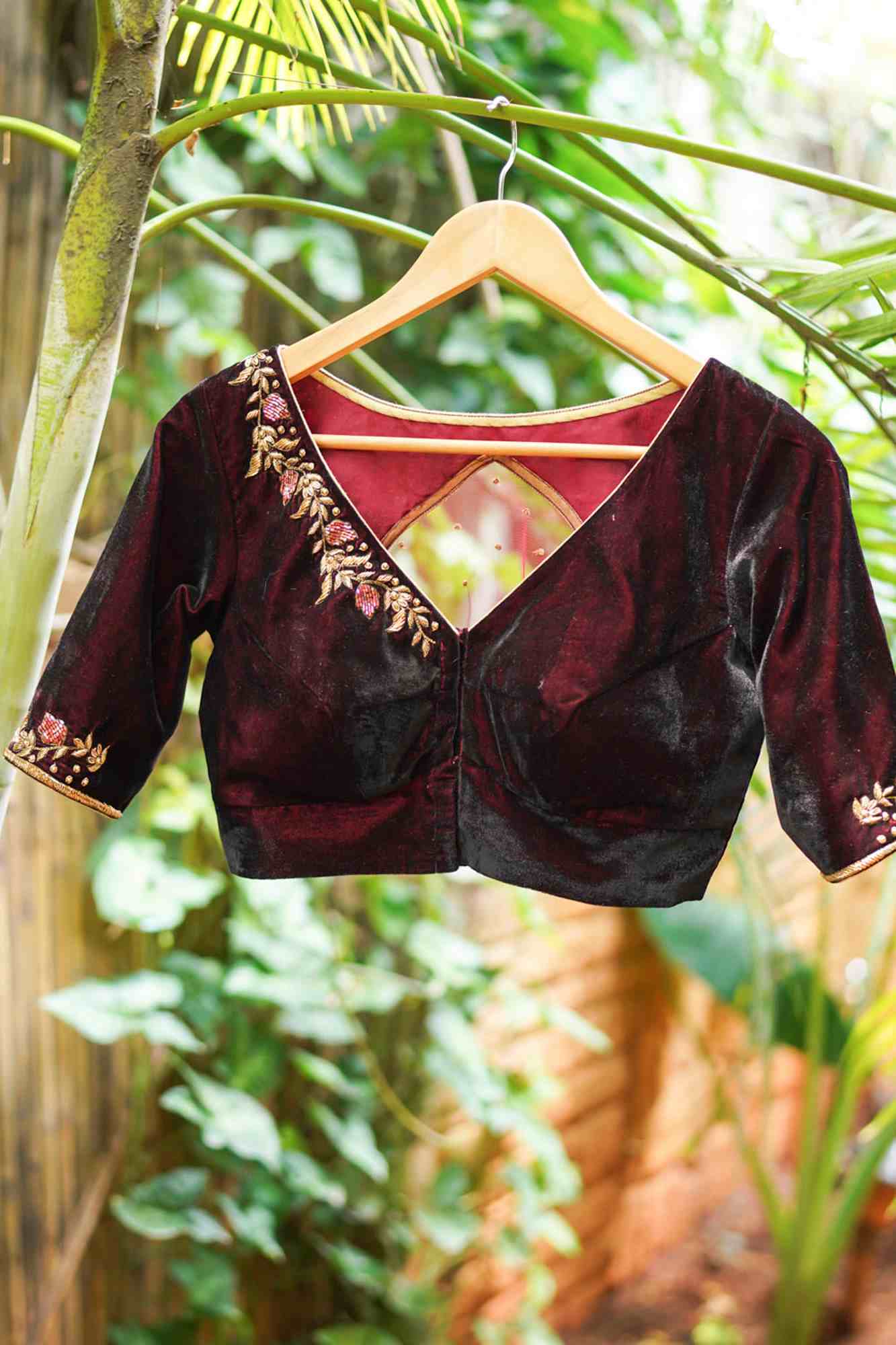 Maroon Velvet Blouse with Zardosi work