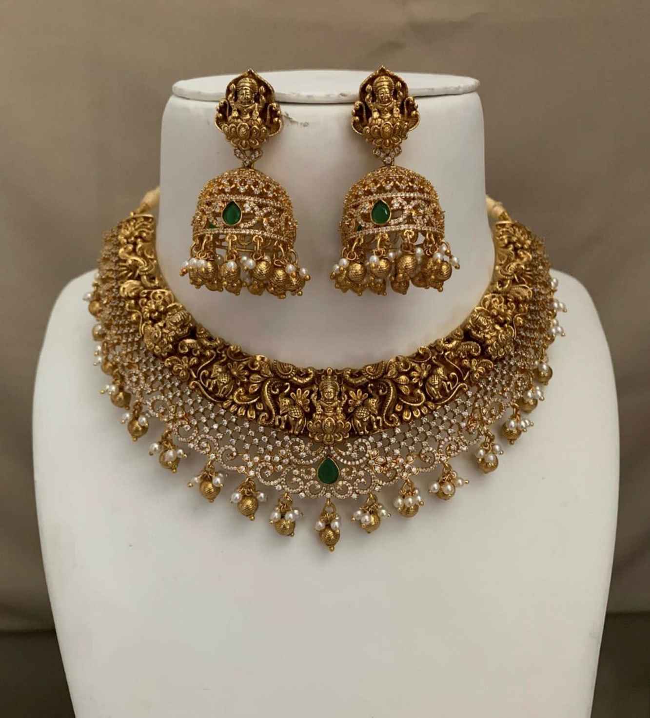 Exquisite Gold-Toned nal Temple Choker Necklace Set with Matching Earrings  Jewelry for Weddings & Festivals