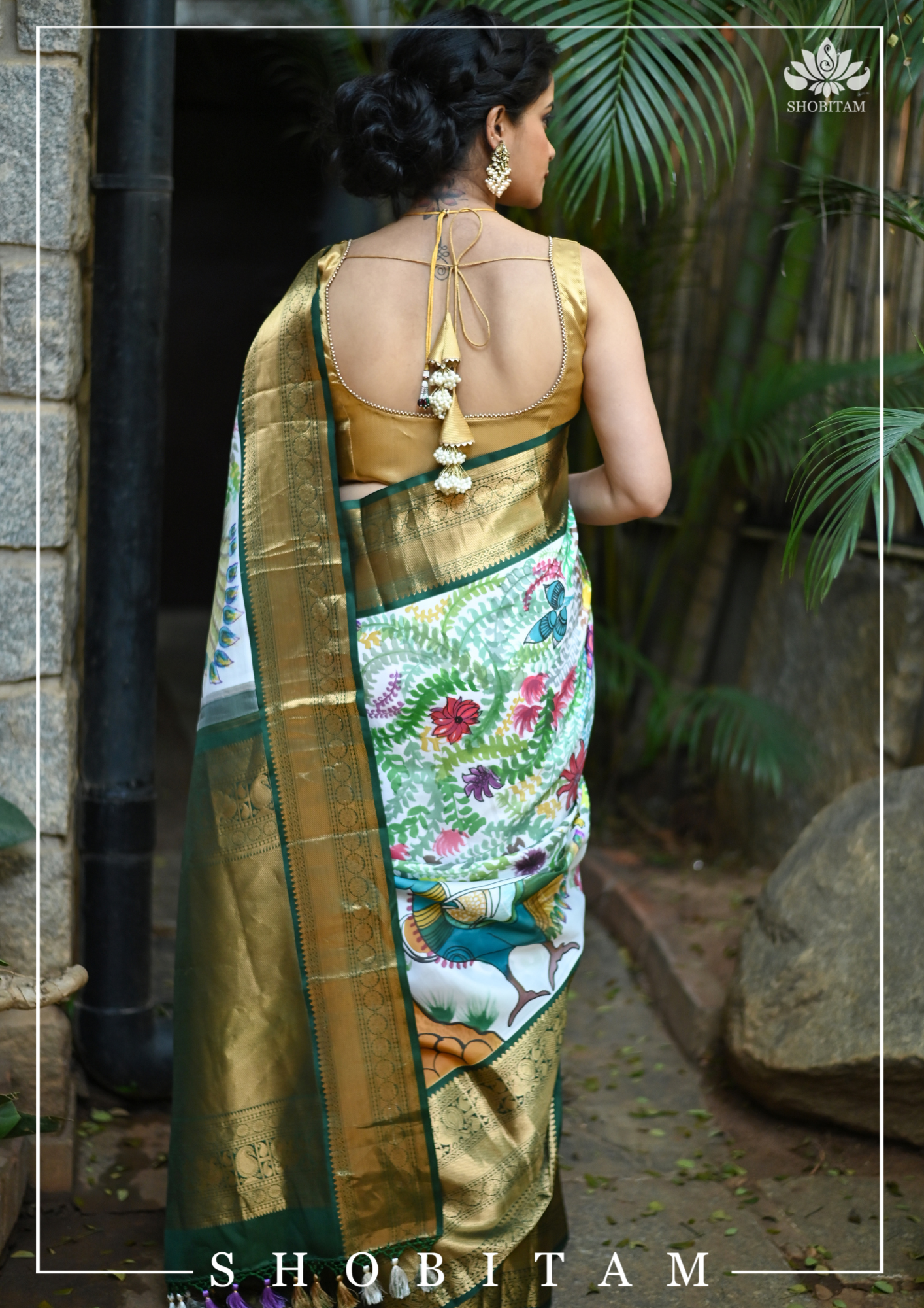 Made to Measure: Gold brocade U neck sleeveless blouse | Shobitam