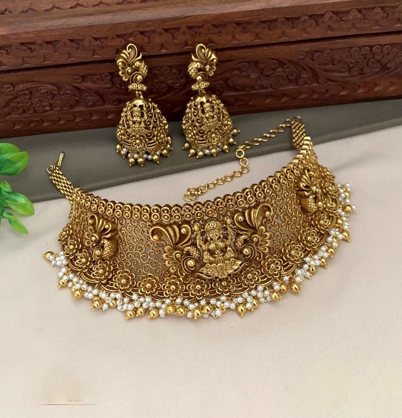 Rajwada Sambhavi Golden &  Line Choker Style Semi-Bridal Complete Jewelry Set – Luxurious Wedding & Festival Collection