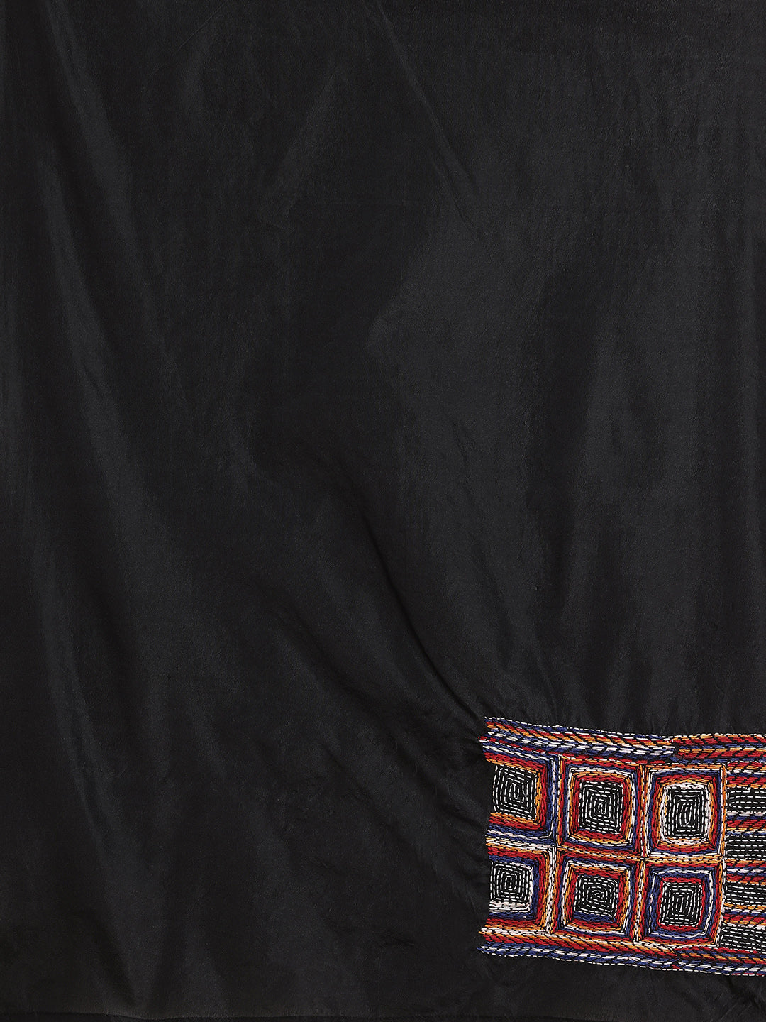Black ArtSilk Kantha Saree with Blouse piece | SHOBITAM