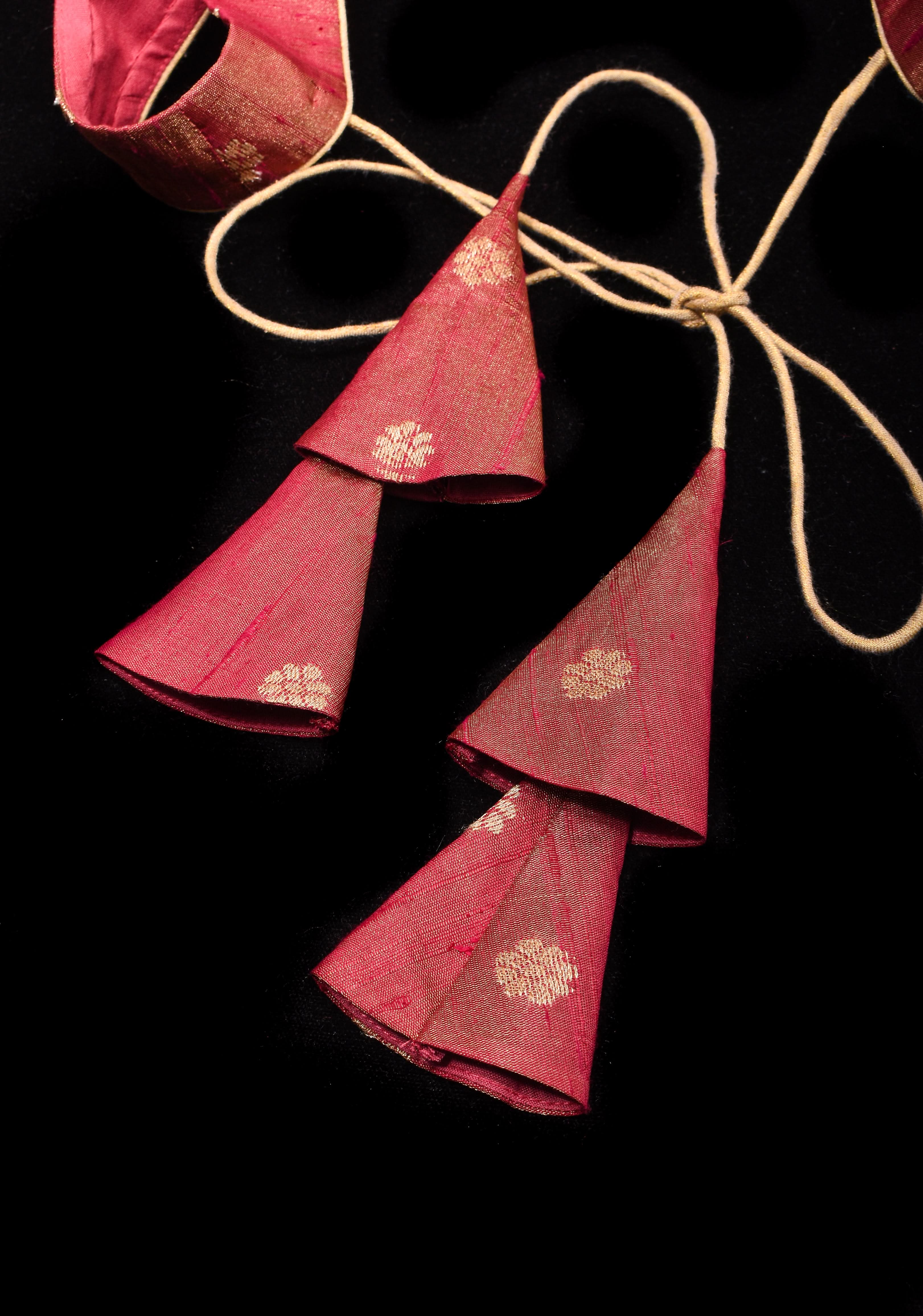 Deep Square Neck Sleeveless blouse in Reddish pink Pure Tissue Raw silk with zari buttas | Shobitam