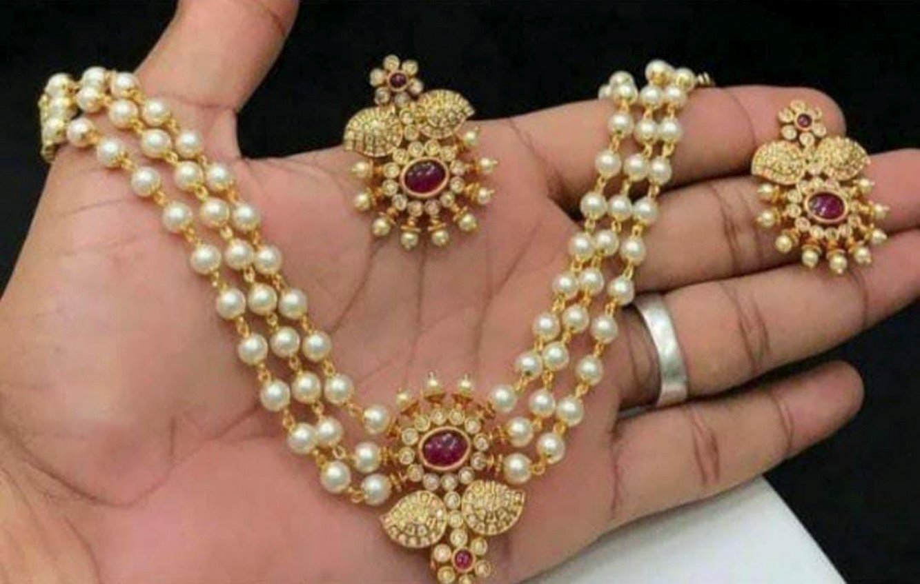 KUNDAN JEWELRY SET PEARL NECKLACE WITH EARINGS