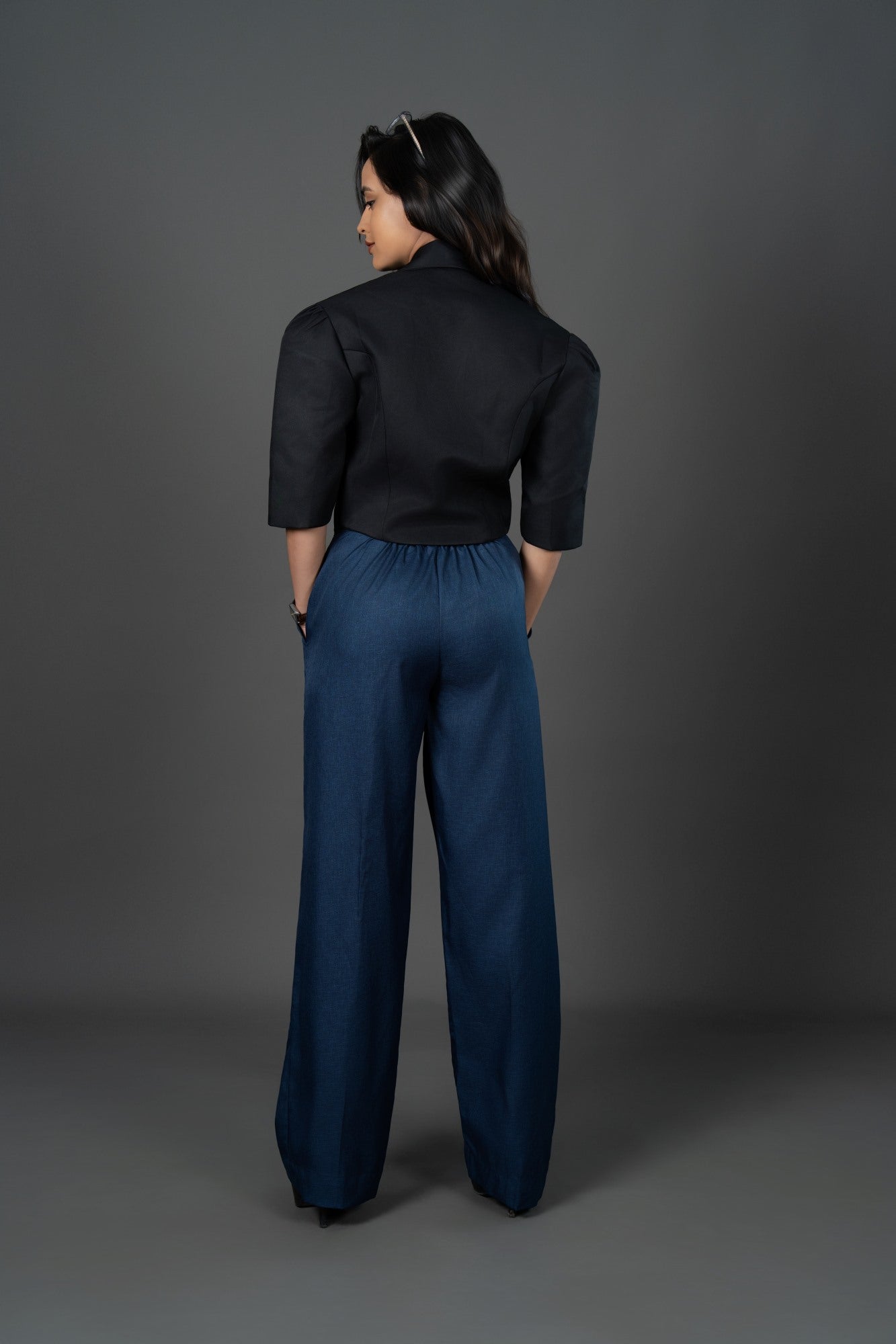 Tailored High-Waist  with Clean Silhouette Navy Straight Pants