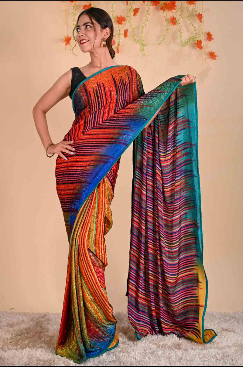 Delightful Silk and Crepe with Sequins in Pallu Wrap in 1 minute saree - Isadora Life