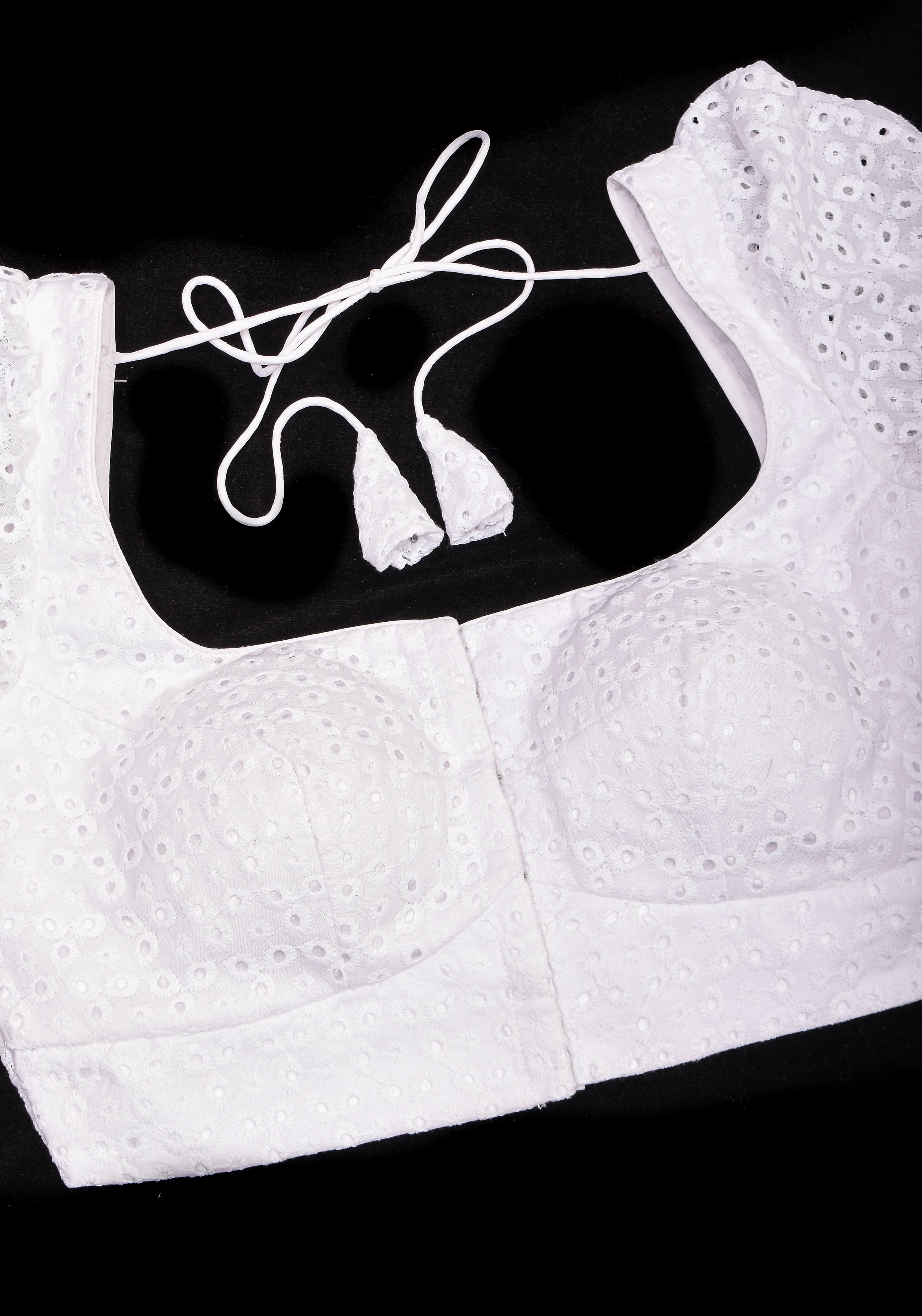 Ivory Hakoba Eyelet Cotton Blouse with Puff sleeves, Made to Order | Shobitam