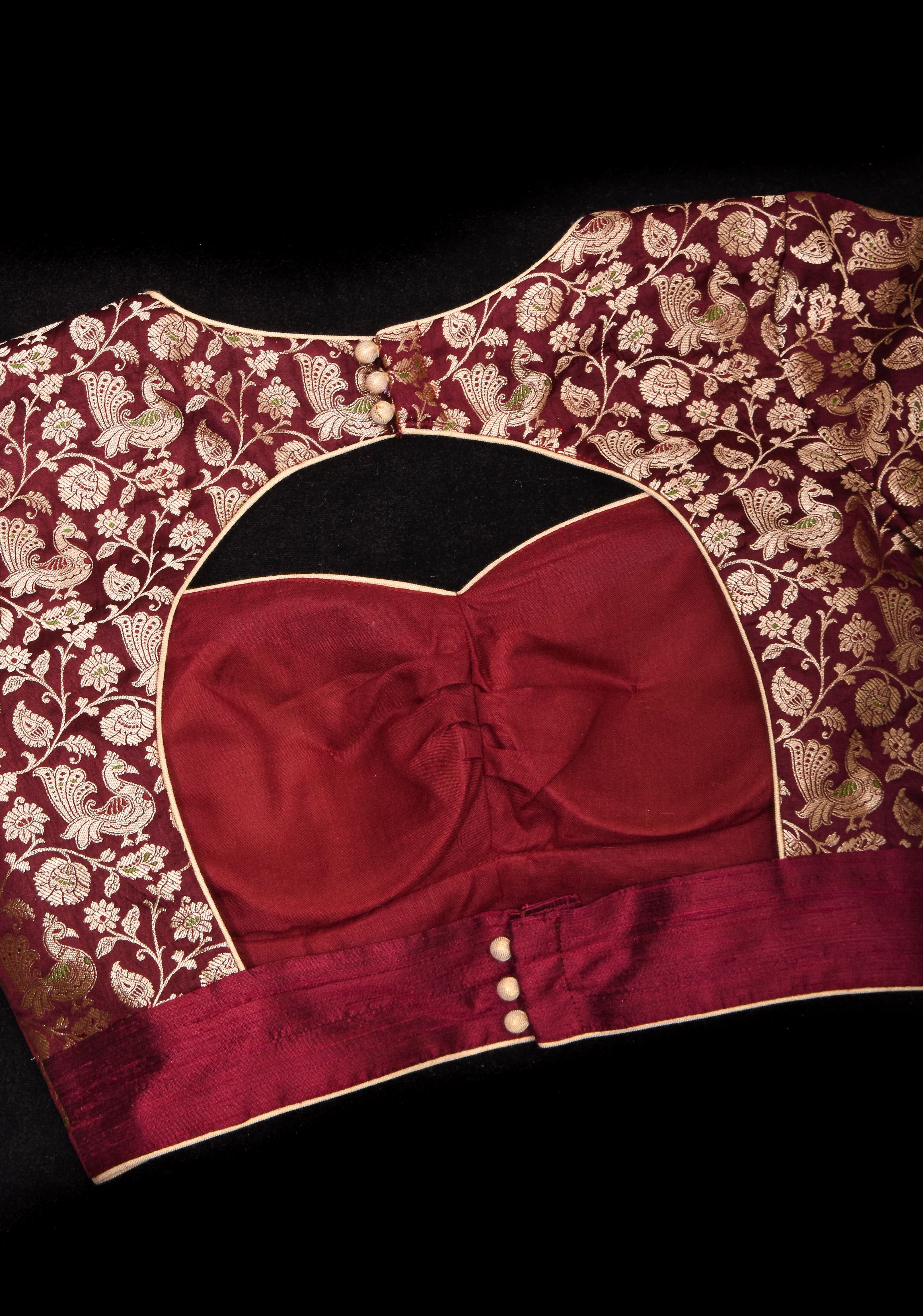 Exquisite Maroon Peacock Brocade Bustier Blouse | Shobitam