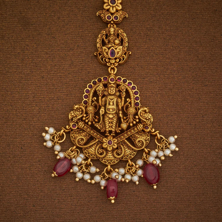 Shree Balaji Antique Tikka with Rupy Dangling Beads and Pearls | Shobitam