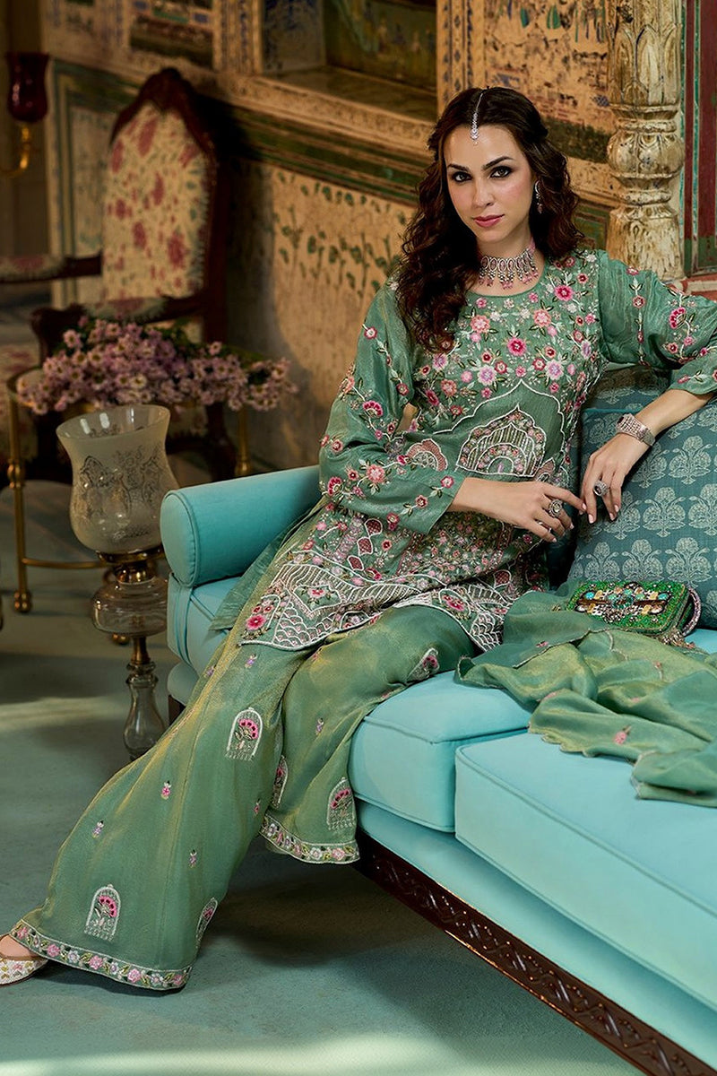 Green Solid Embroidered Straight Kurta Palaazo with Dupatta | SHOBITAM