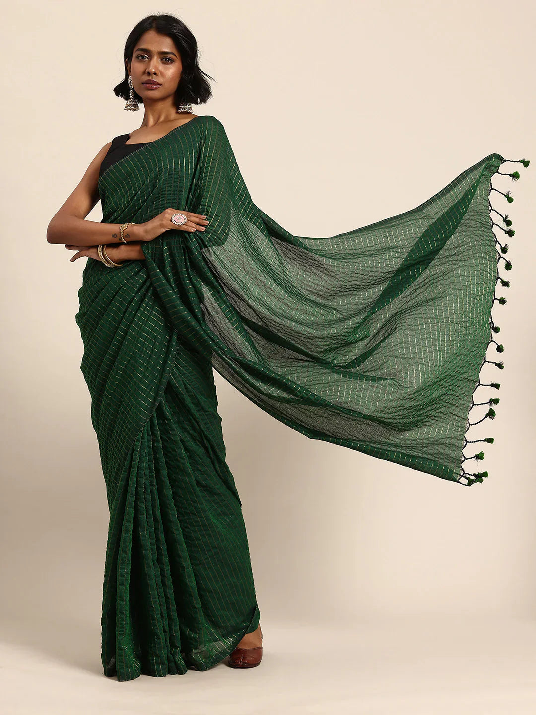 Green Pure Cotton Saree With Blouse Piece