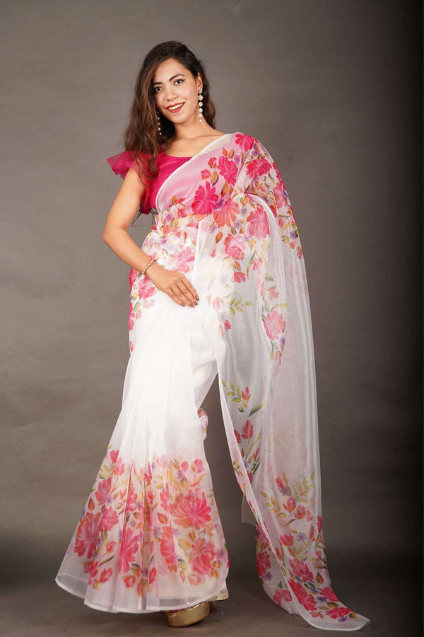Ready To Beautiful Pink Digital Floral  Wrap in 1 minute saree With Readymade Blouse - Isadora Life Online Shopping Store